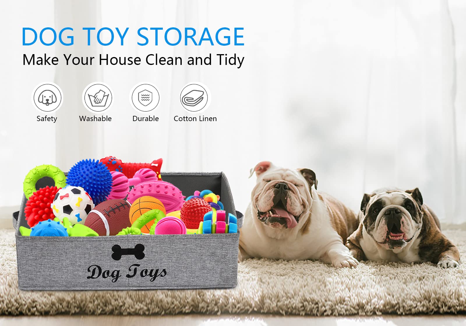 Morezi Linen-Cotton Blend Dog Toy Basket And Dog Toy Box, Dog Toy Basket Storage - Perfect For Organizing Pet Toys, Blankets, Le