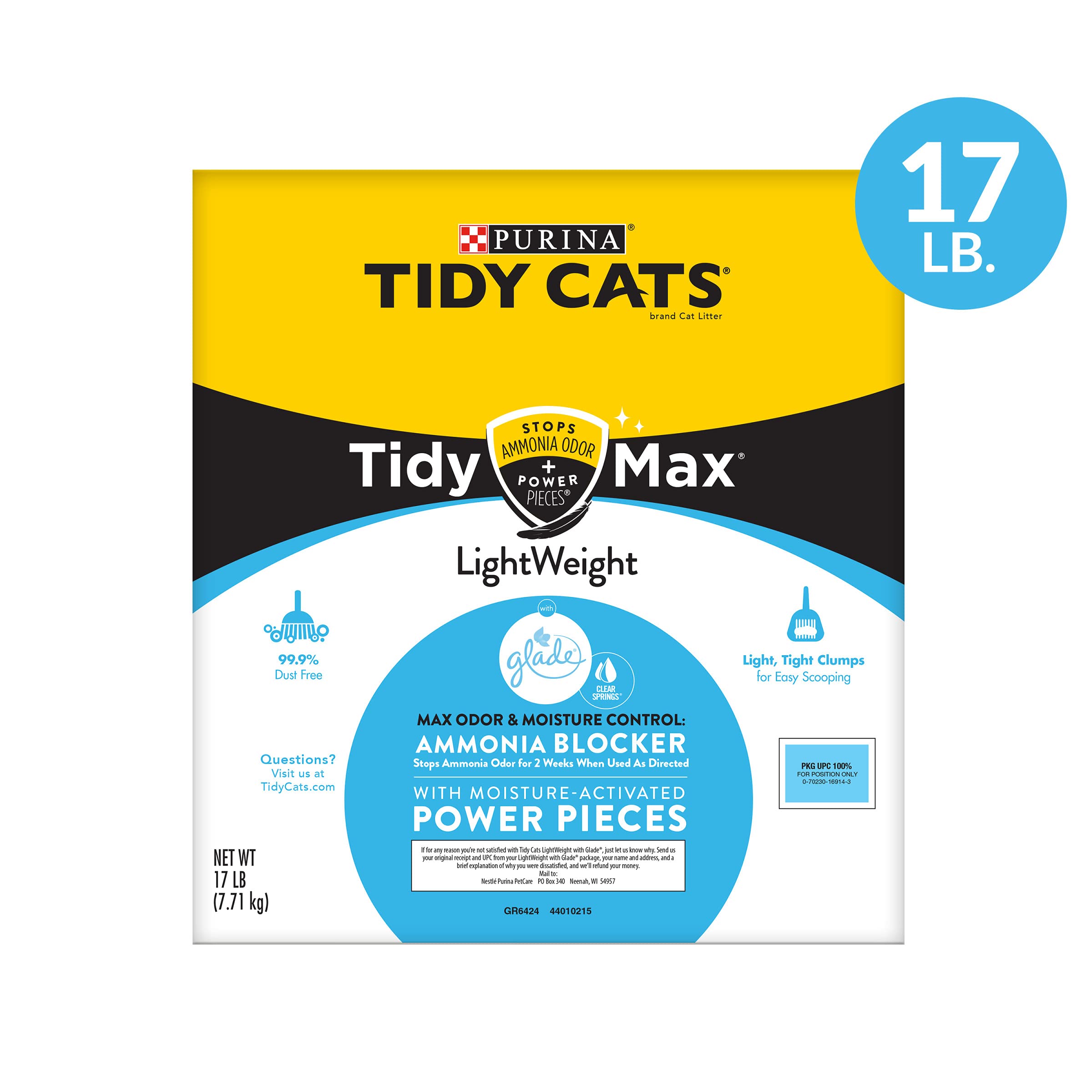 Purina Tidy Cats Clumping, Lightweight, Multi Cat Litter, Tidy Max Glade Clear Springs Formula - 17 Lb. Box