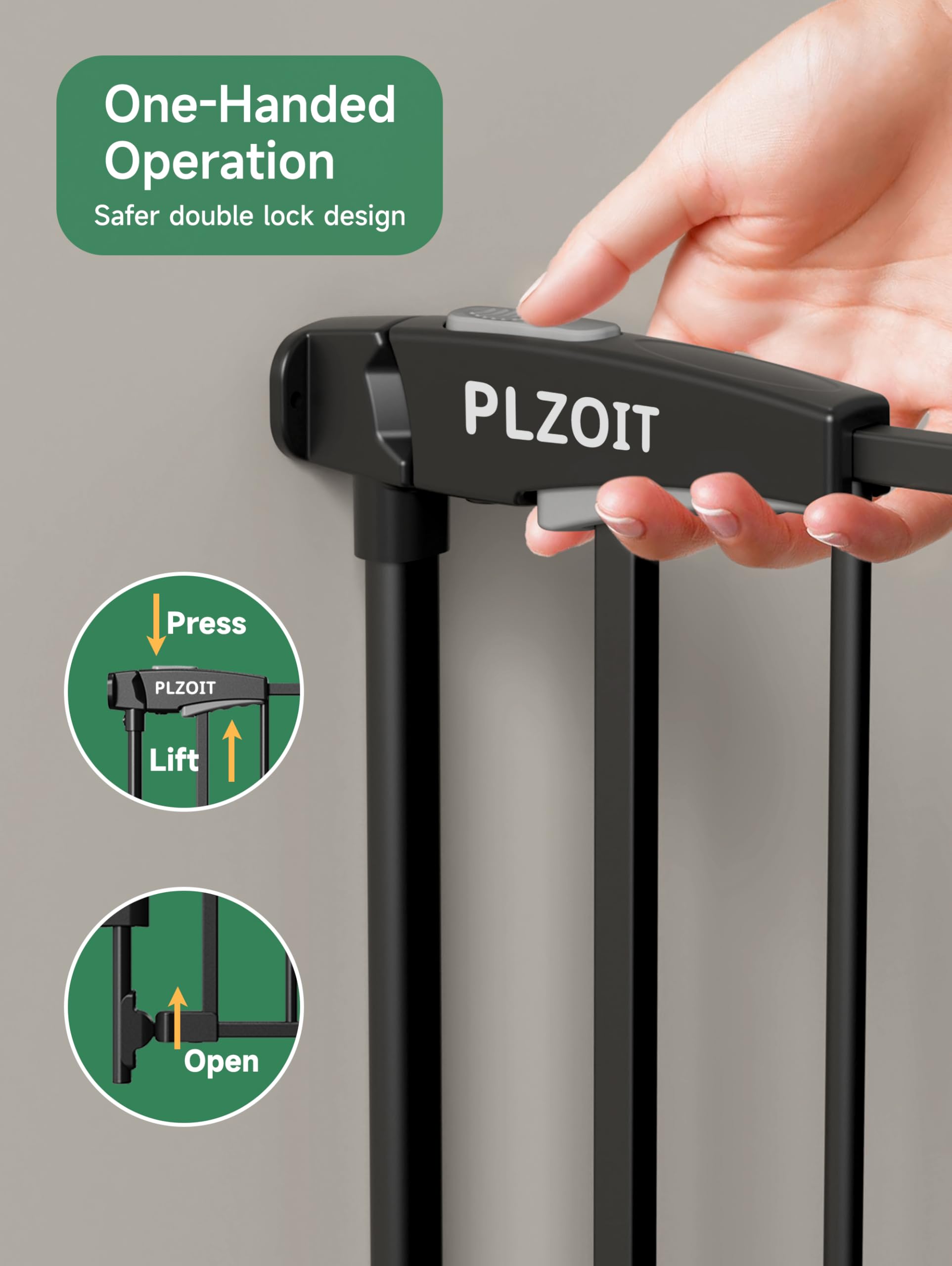 29.5-43 No Bottom Bar Baby Gate for Stairs, Auto Close Baby Gates for Doorways, Hardware Mounted, Dog/Pet Gate Indoor with Extra