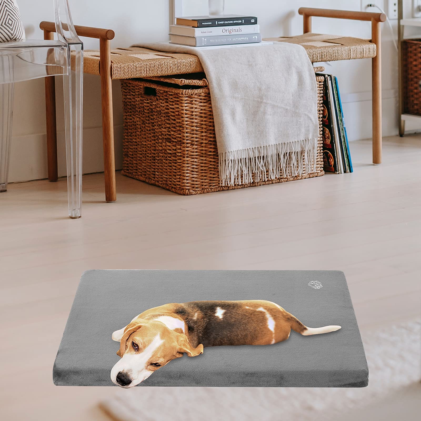 EMPSIGN Dog Bed Mat - Reversible Waterproof Crate Pad, Firm Support for Small to XXL Dogs, 23"L x 16"W x 3"Th, Grey, Model JP-E120