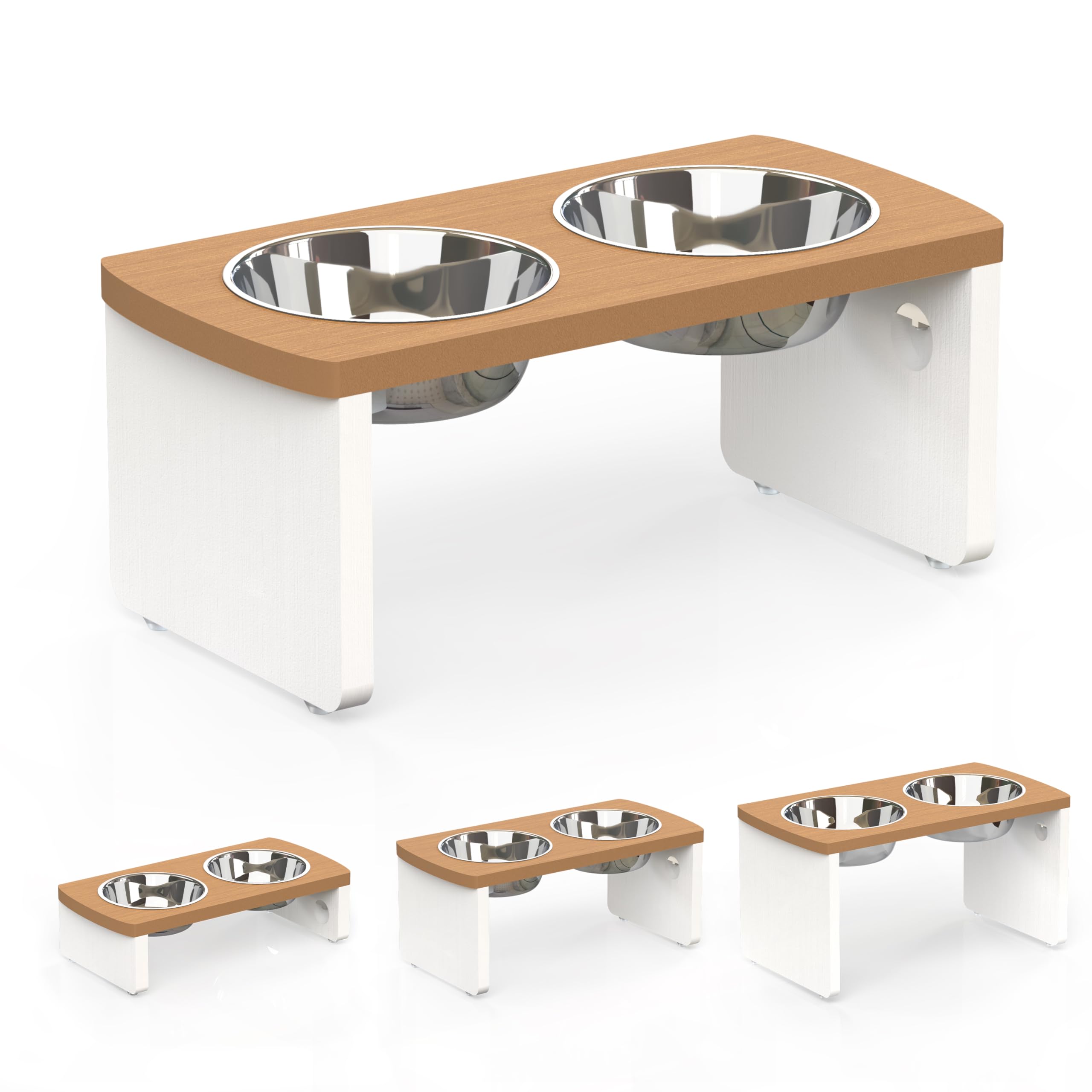 Elevated Dog Bowls, Waterproof Raised Dog Bowl for Medium Dogs, HIPS Poly Lumber Stand with 2 Stainless Steel Bowls, Indoor & Ou