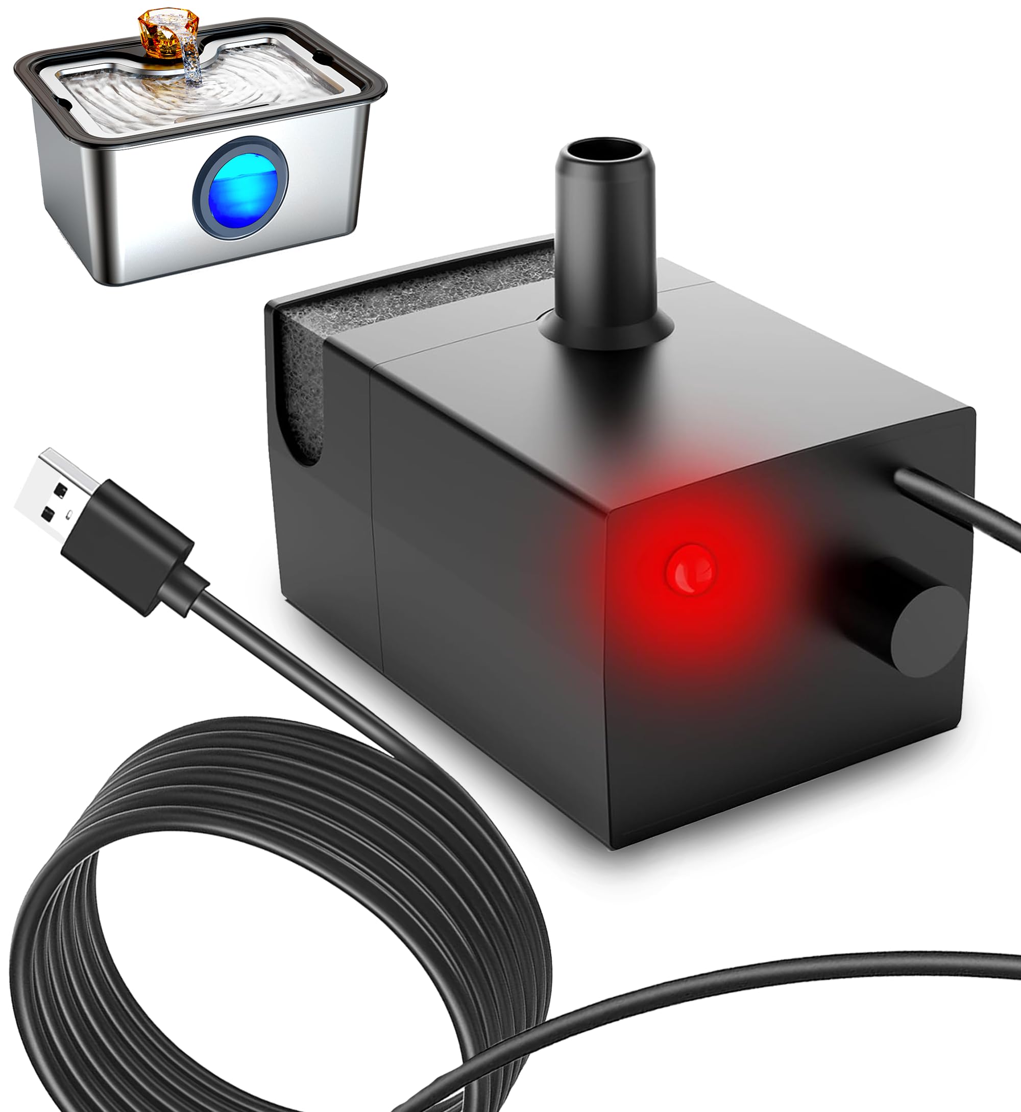 2025 Upgrade Pump With Light For Furryplanet 12L Ultra-Purification Large Dog Water Fountain Stainless Steel,Two Metre Extension