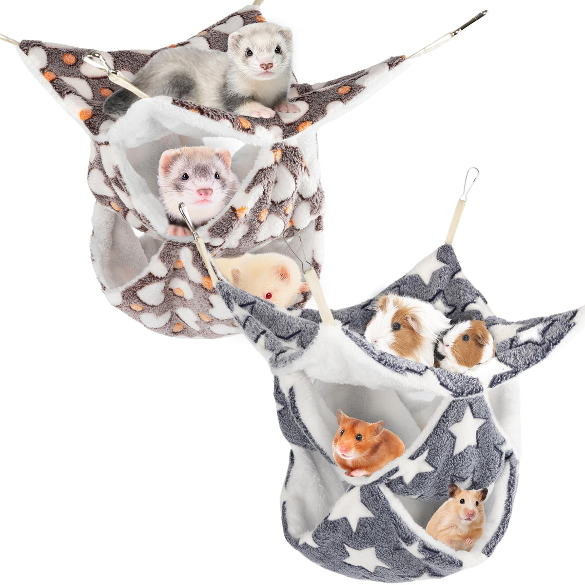 Kangerle 2Pcs 3-Tier Large Ferret Guinea Pig Hammock, Rat, Sugar Glider, Hamster Cage Accessories, Critter Cuddler Triple Fun & 