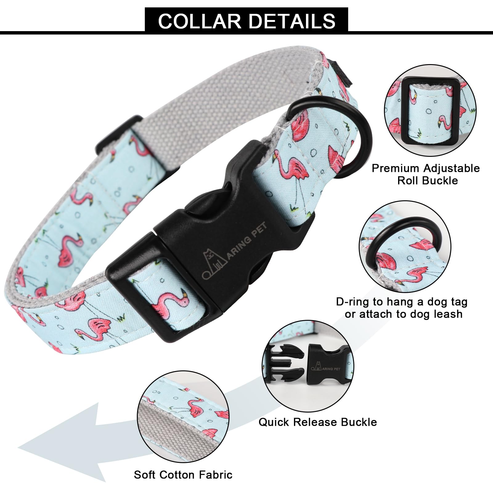 Aring Pet Flamingo Dog Collar-Cute Summer Small Dog Collars, Adjustable Lightweight Cotton Pet Collars For Small Medium Large Boy And Girl Dogs, Small