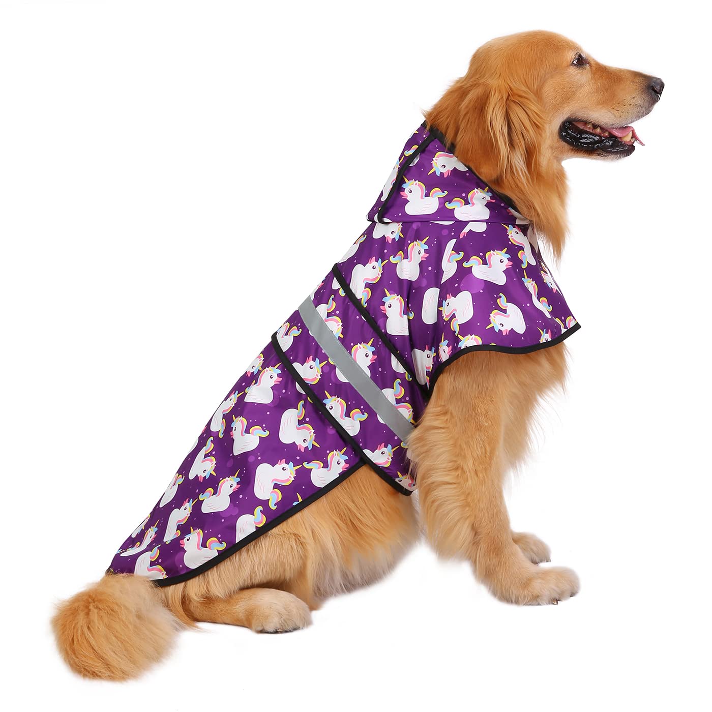 Hde Dog Raincoat Hooded Slicker Poncho For Small To X-Large Dogs And Puppies Purple Unicorn Ducks - L