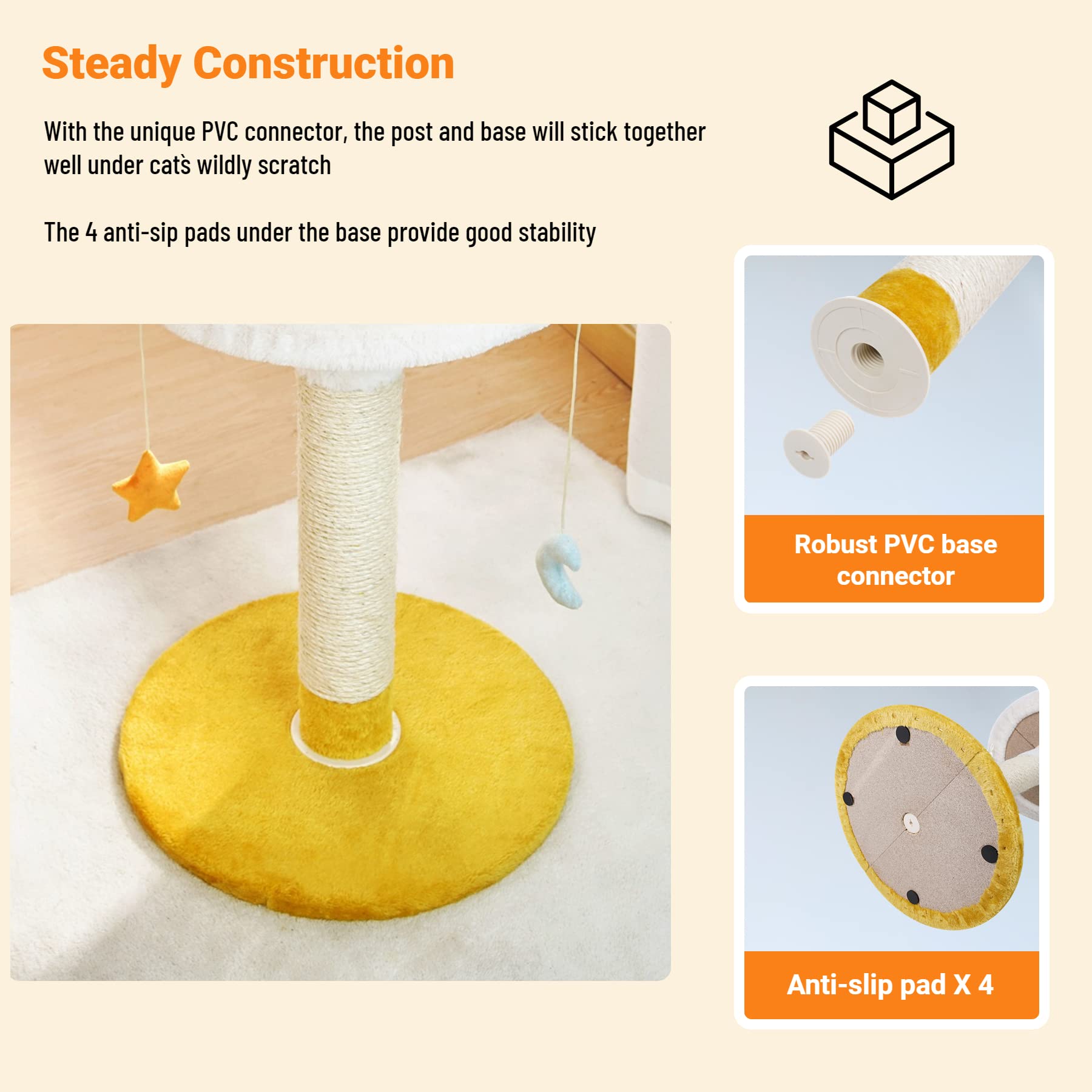 Happi N Pets Large Size Cloud Cat Scratching Post With Bed, Cat Tree For Indoor Cats, Nature Sisal Cat Scratcher With Cat Soft Perch For Kitten & Adult Cats, Cat Tower With Balls, Stable Cat Stand
