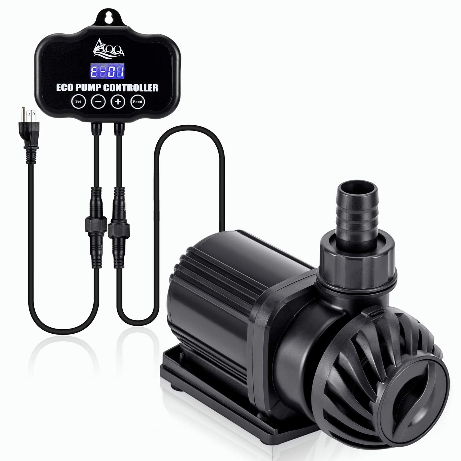 Aqqa 800-3200Gph Controllable Water Pump,Circulation Make Wave/Feed Mode/20 Options Flow Adjustable Multifunction Submersible Or External Powerful Return Pump For Saltwater & Freshwater (45W 1200Gph)