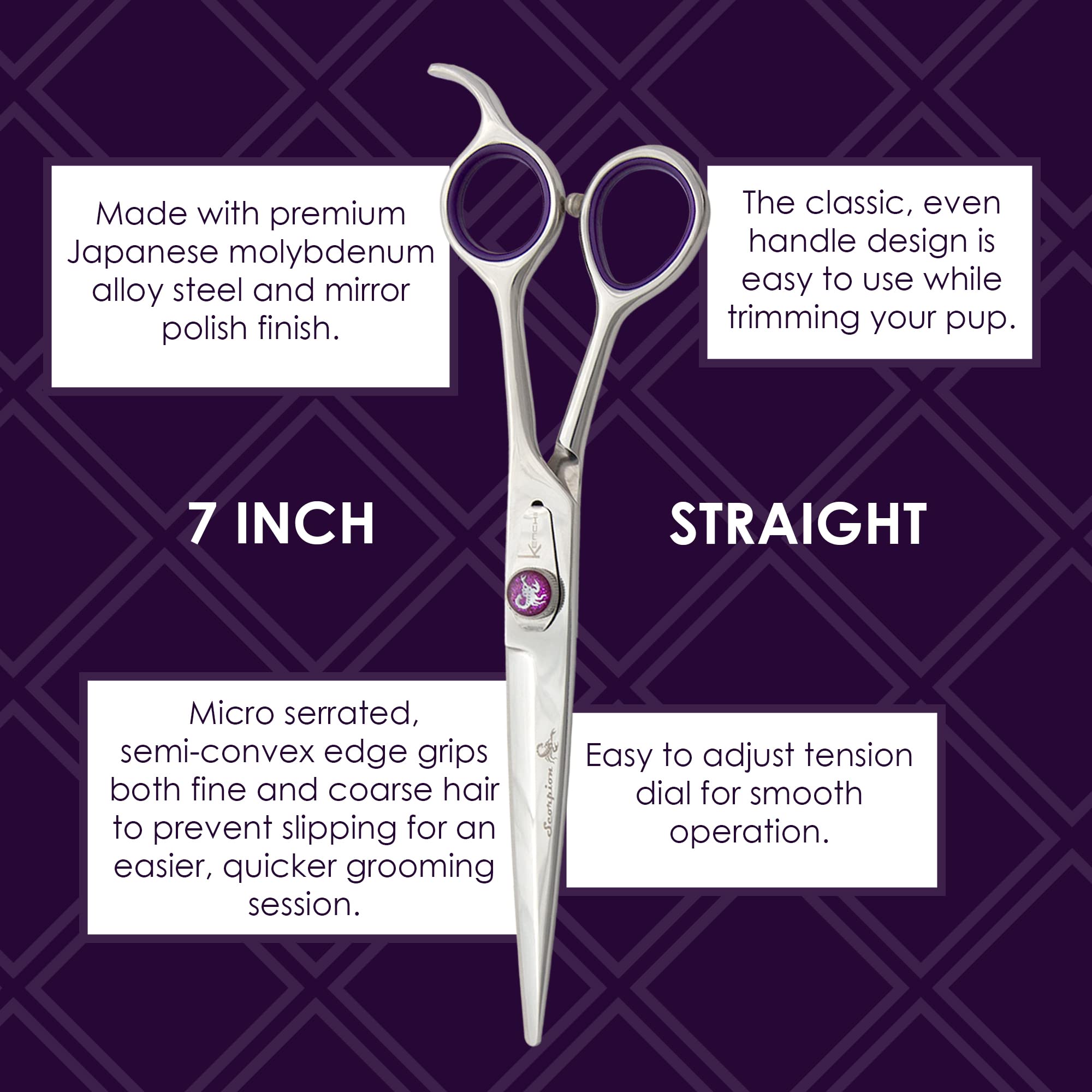 Kenchii Scorpion 7 Inch, Curved Grooming Scissors For Dogs And Pets - Premium Steel Scissors For Dog Grooming - Dog Shears Pet G