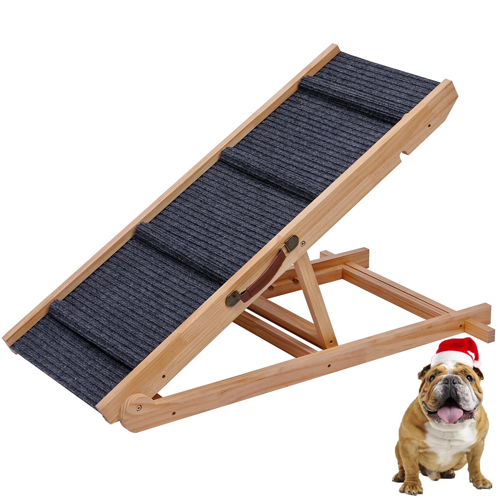 Wooden Dog Ramp Car Stairs Foldable Pet Stairs,5 Levels Height Pet Steps For Dogs And Cats,Non-Slip Balanced Dog Indoor Outdoor 