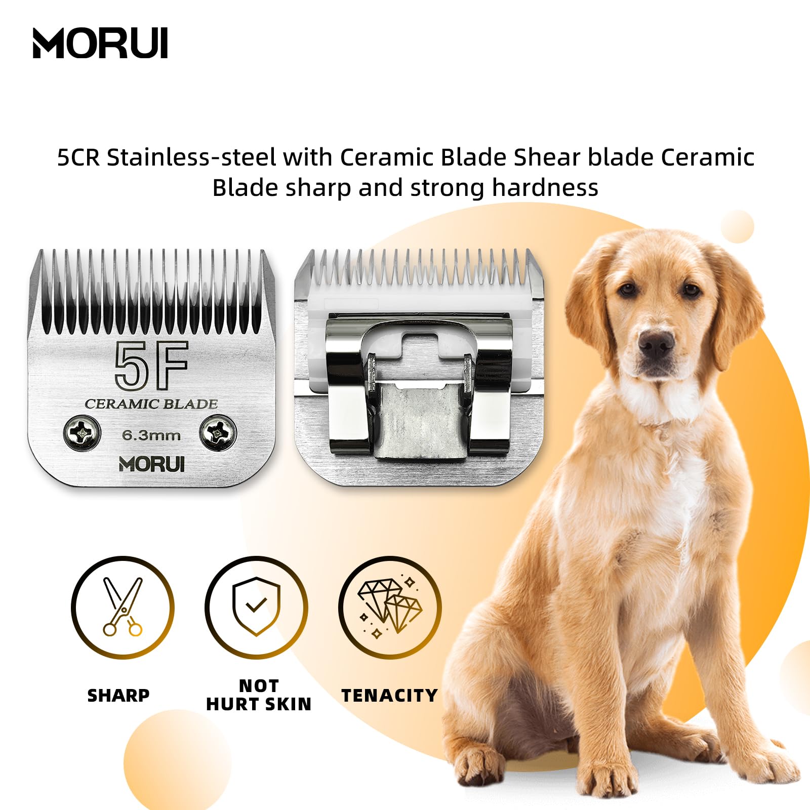 Morui 5F Cut Length 1/4   (6.3Mm) Detachable Ceramic Pet Dog Clipper Blades Compatible With Most Andis,Oster A5 Wahl Km Series C