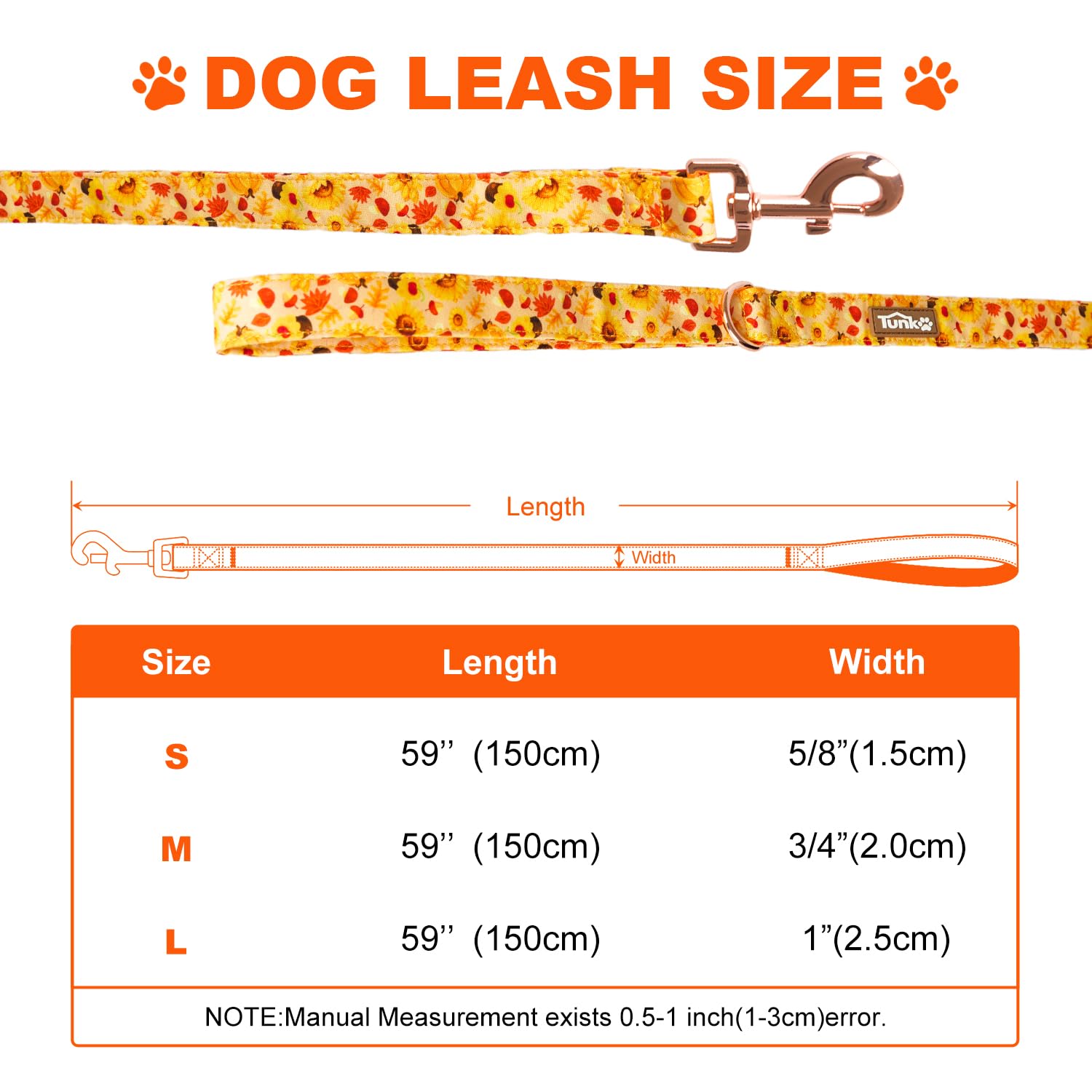 Tunkoo Premium Dog Leash With Sunflower Floral Pattern - Stylish, Sturdy, And Seasonal Pet Leash In Three Size Options Daily, Wa