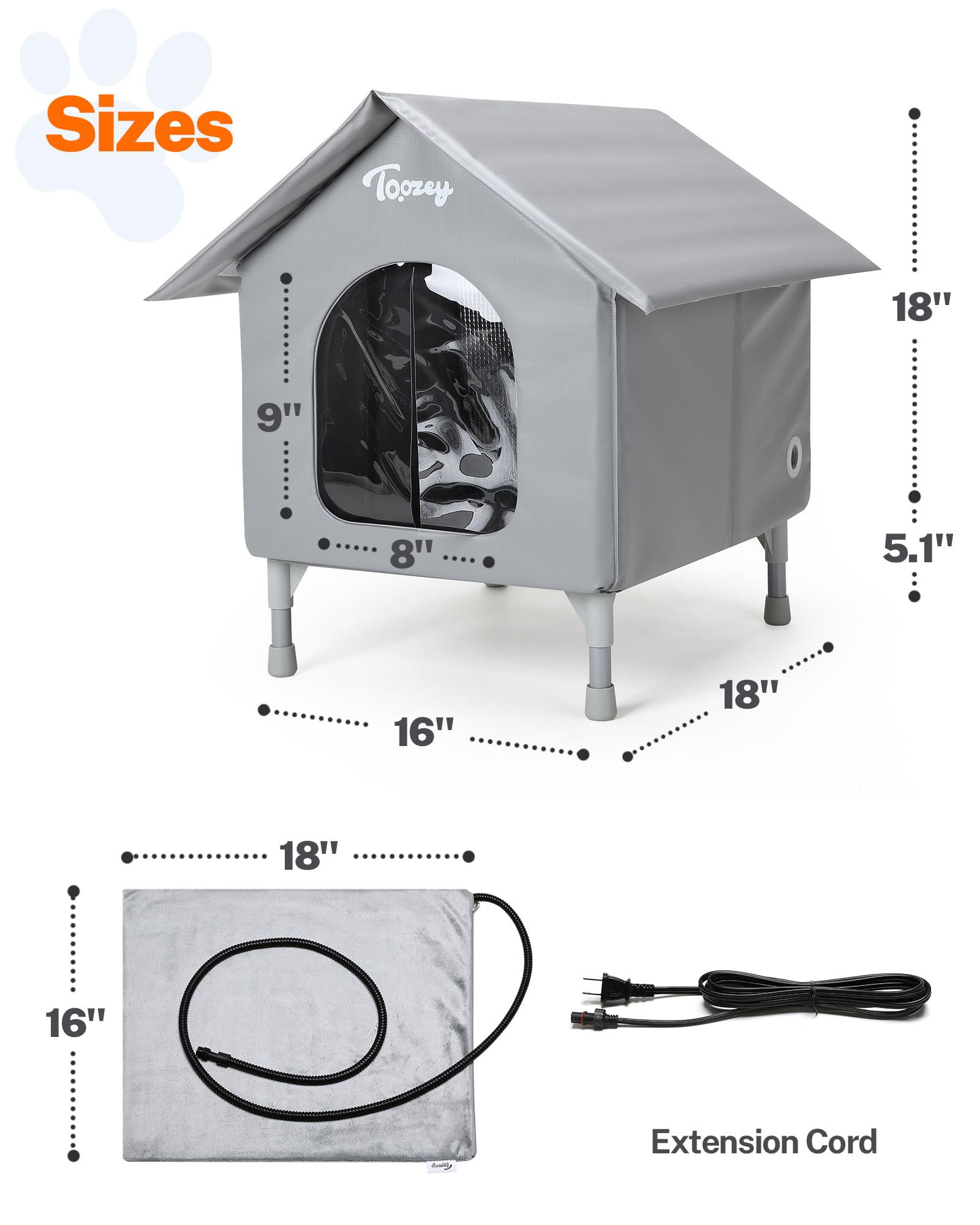 Toozey Outdoor Cat House, Waterproof Cat Shelter Extra With Heating Pad For Stray/Barn Cats, Elevated Feral Cats House With Insi