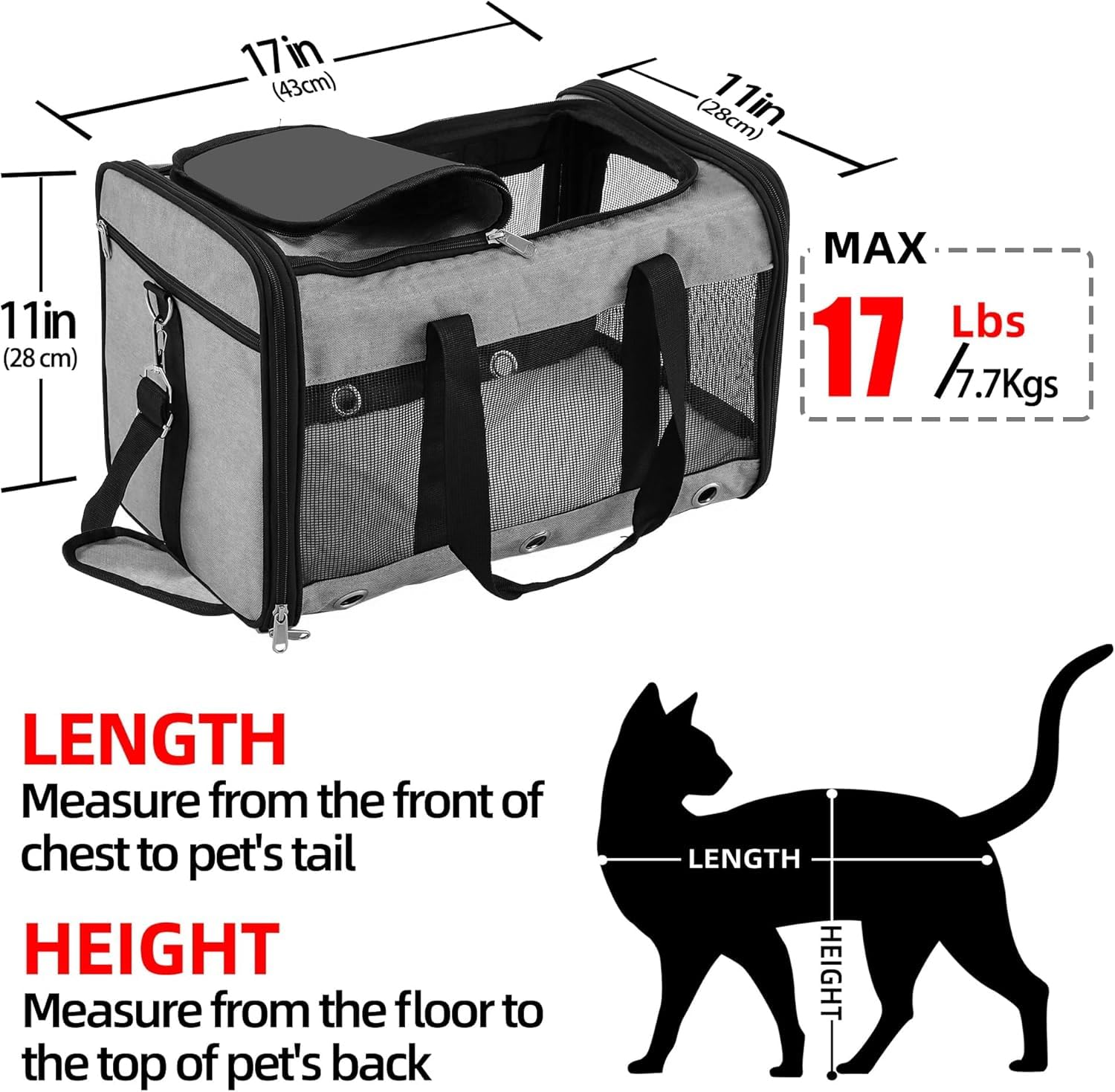 Soft Sided Cat/Dog Carrier,Collapsible Pets Travel Carriers for Pet/Puppy with Shoulder Strap & Removable Mat,Mesh Top Load Smal