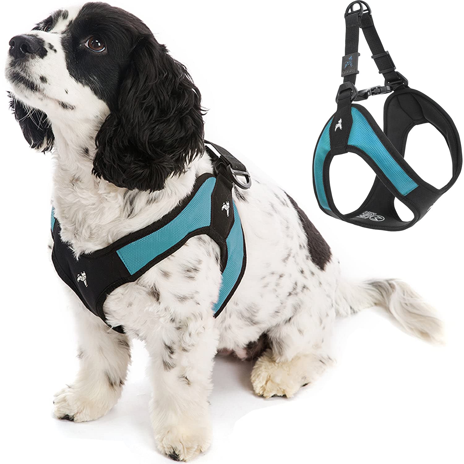 Gooby Escape Free Easy Fit Harness - Turquoise, Small - No Pull Step-In Patented Small Dog Harness With Quick Release Buckle - P