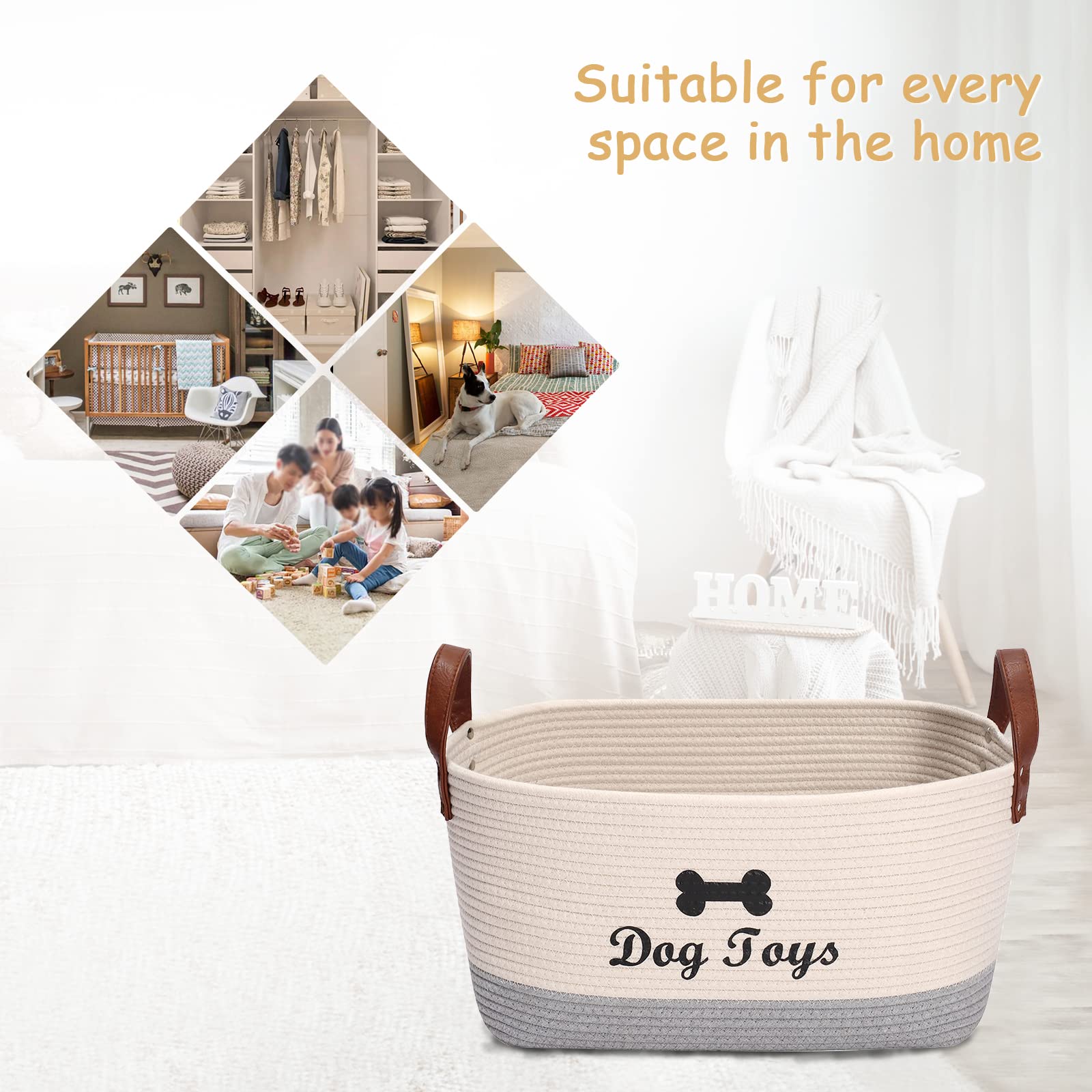 Large Cotton Dog Toy Basket Storage, 16.5'X10.6'X 7.5' Puppy Toy Basket,Puppy Bins,Laundry Basket Storage Bin-Perfect For Organizing Pet Toys,Blankets,Leashes,Pee Mats And Diapers