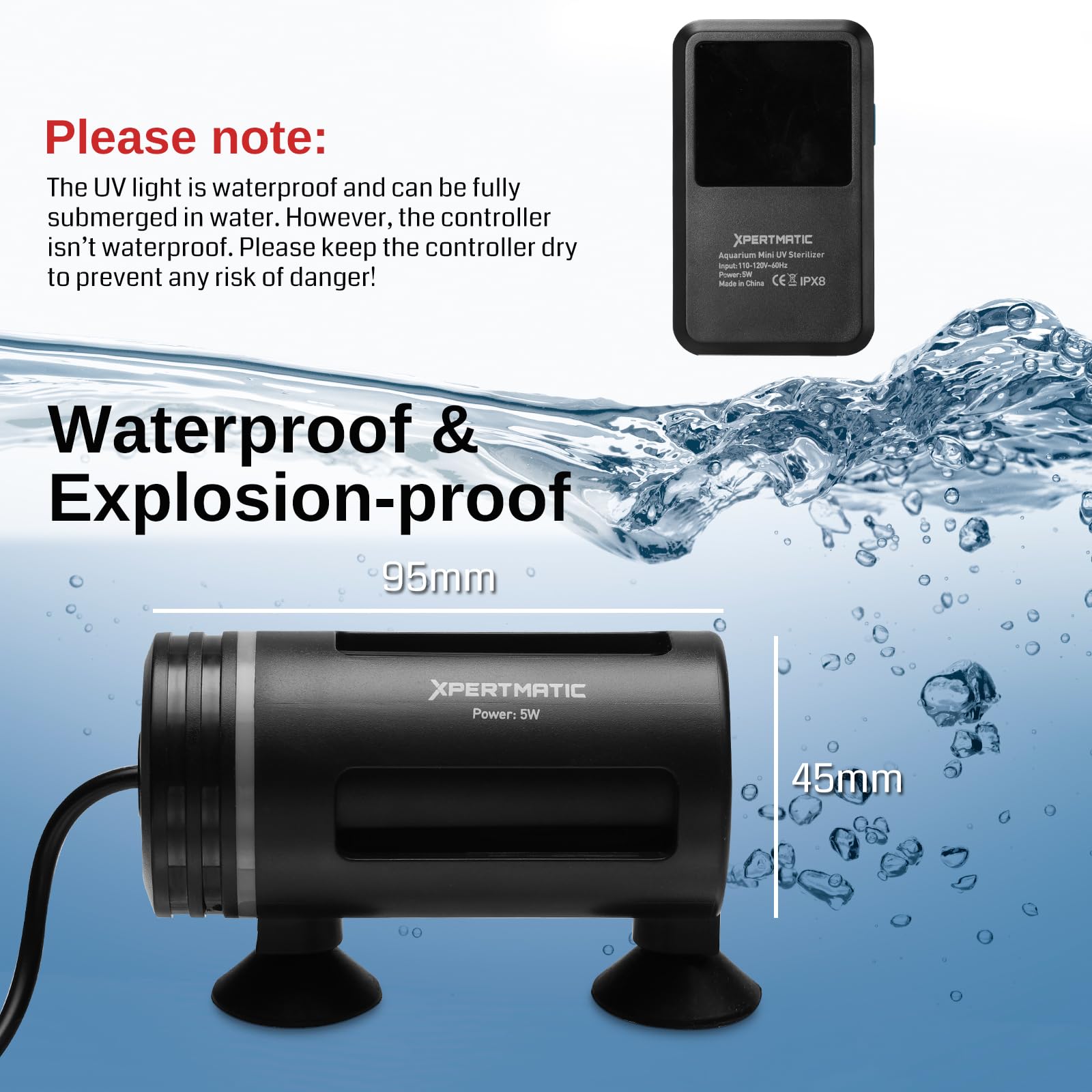 SainSmart XpertMatic Aquarium Clean Light, 5W Submersible Light with Timer, Waterproof Clean Lamp Aquarium Water Clean Green Cle