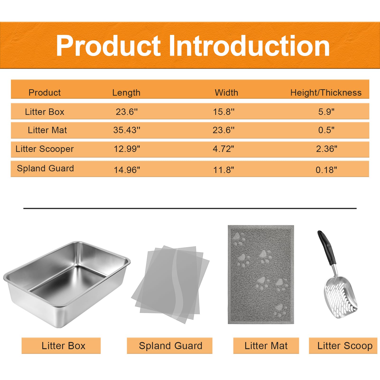 2 Pcs Stainless Steel Cat Litter Box, Extra Large Metal Litter Box With Plastic Shields, Kitty Basic Litter Pan 23.6'*15.8' Wi