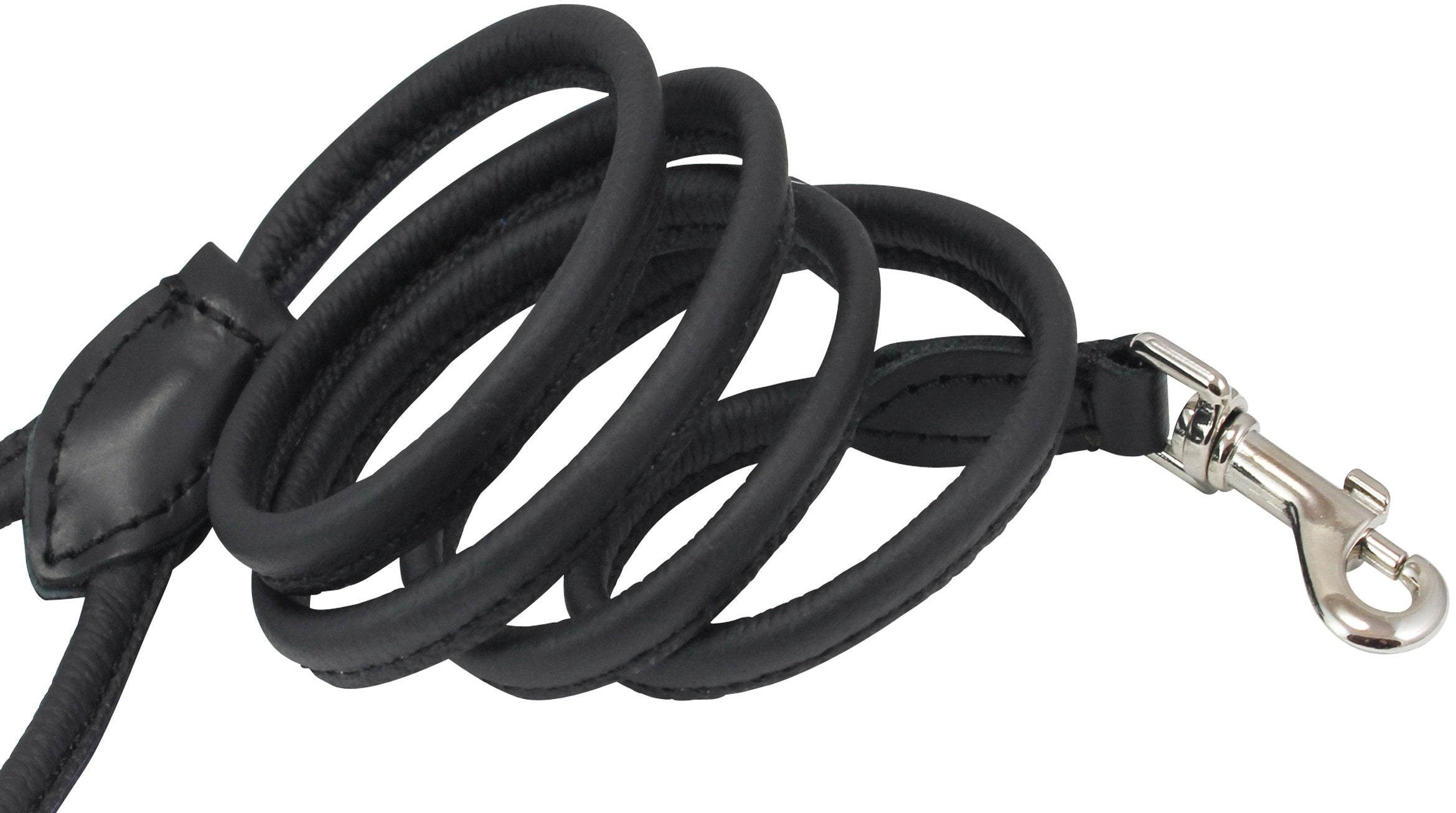 Dogs My Love 4Ft Long Round Genuine Rolled Leather Dog Leash Black (X-Small: 1/4')