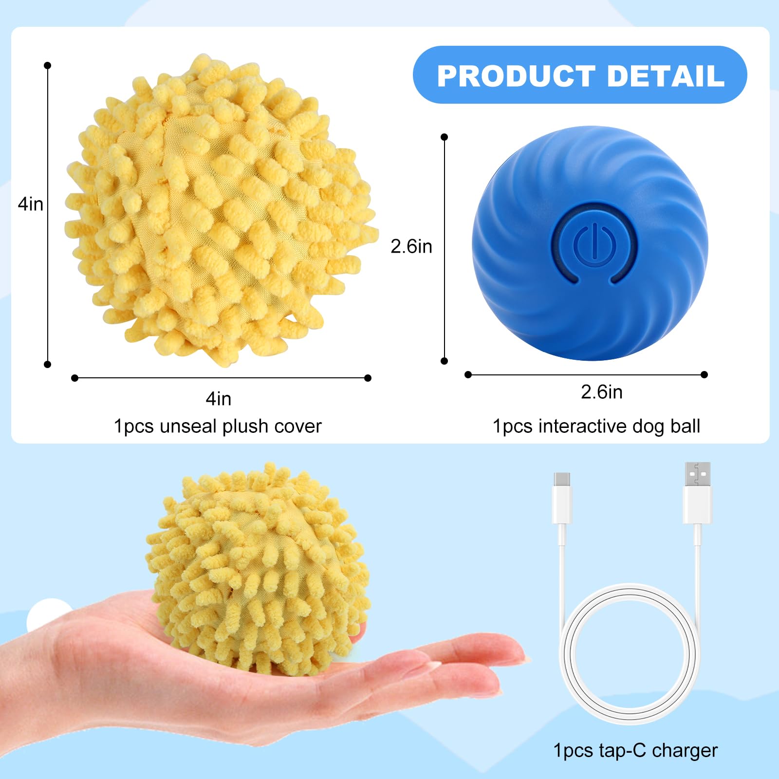 Interactive Ball For Dogs, Automatic Moving Dog Toy Ball With Cover, Bouncing & Rotating Electric Dog Ball Toy For Small/Medium/