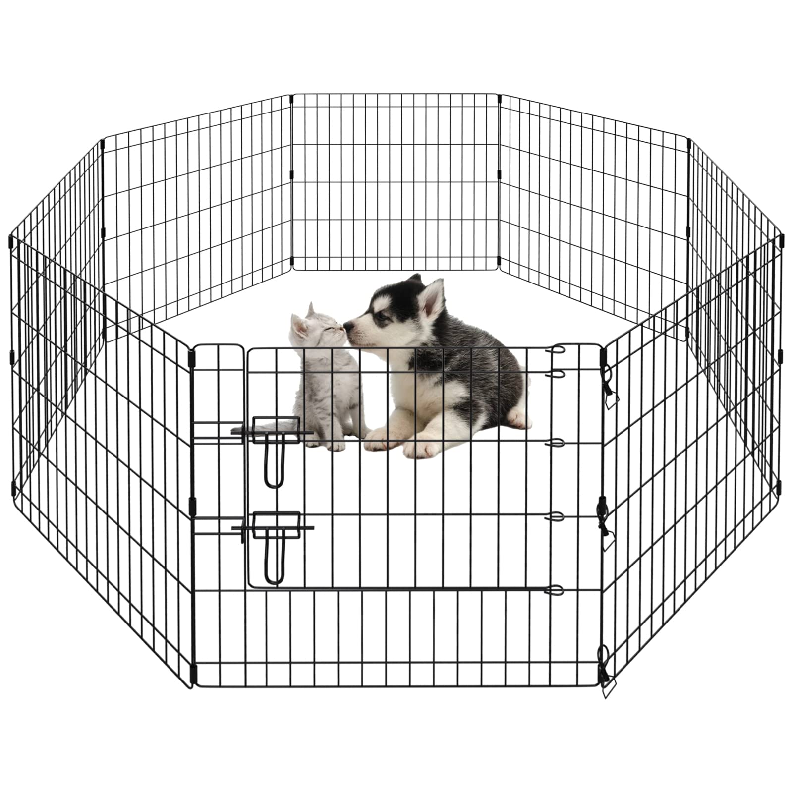 Peekaboo Dog Pen Pet Playpen Dog Fence Indoor Foldable Metal Wire Exercise Puppy Play Yard Pet Enclosure Outdoor 8 Panels 24 Inch (Only Black Playpen)