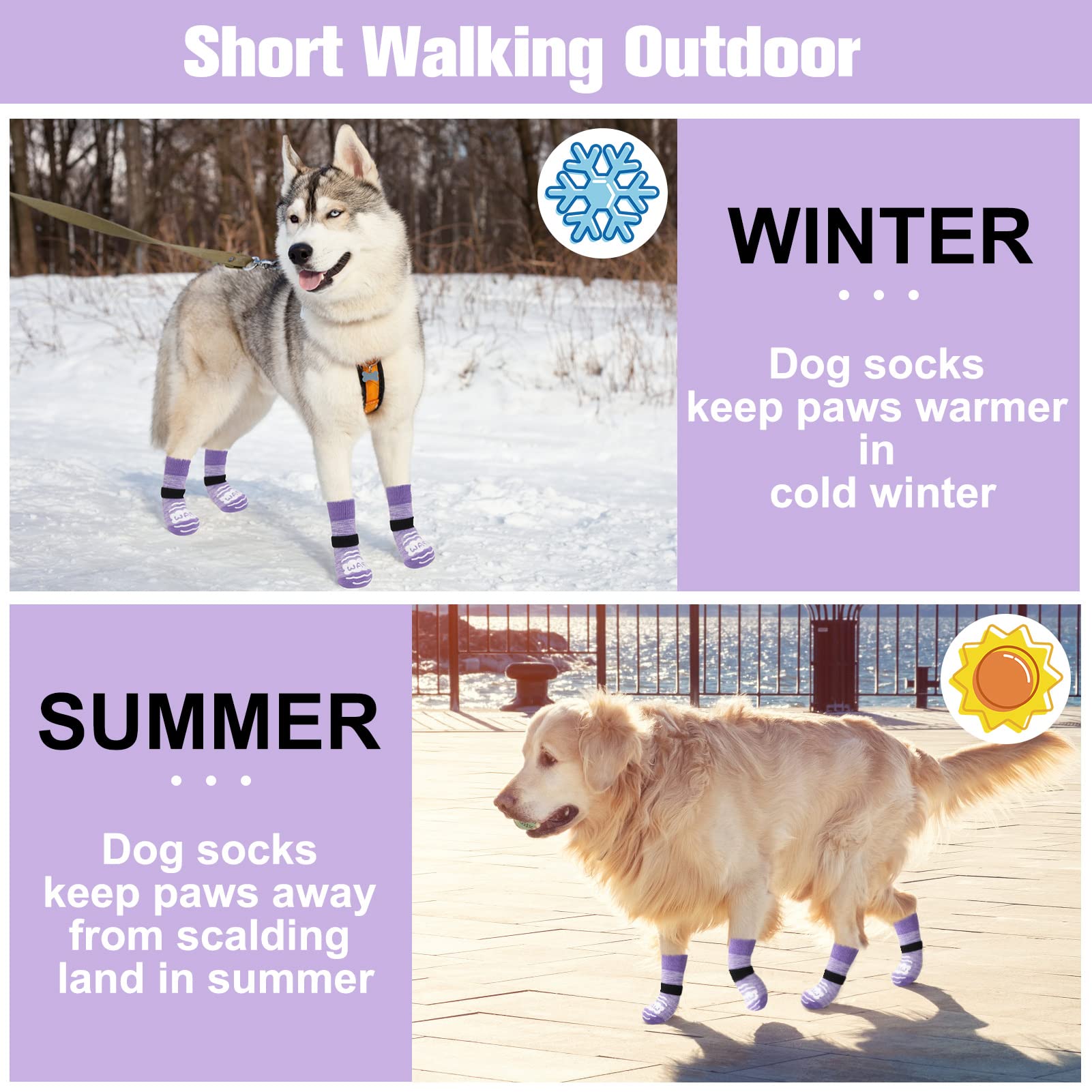 BEAUTYZOO Anti Slip Dog Socks for Small Medium Large Dogs with Grips Straps on Hardwood Floor Protection Wear, Traction Control