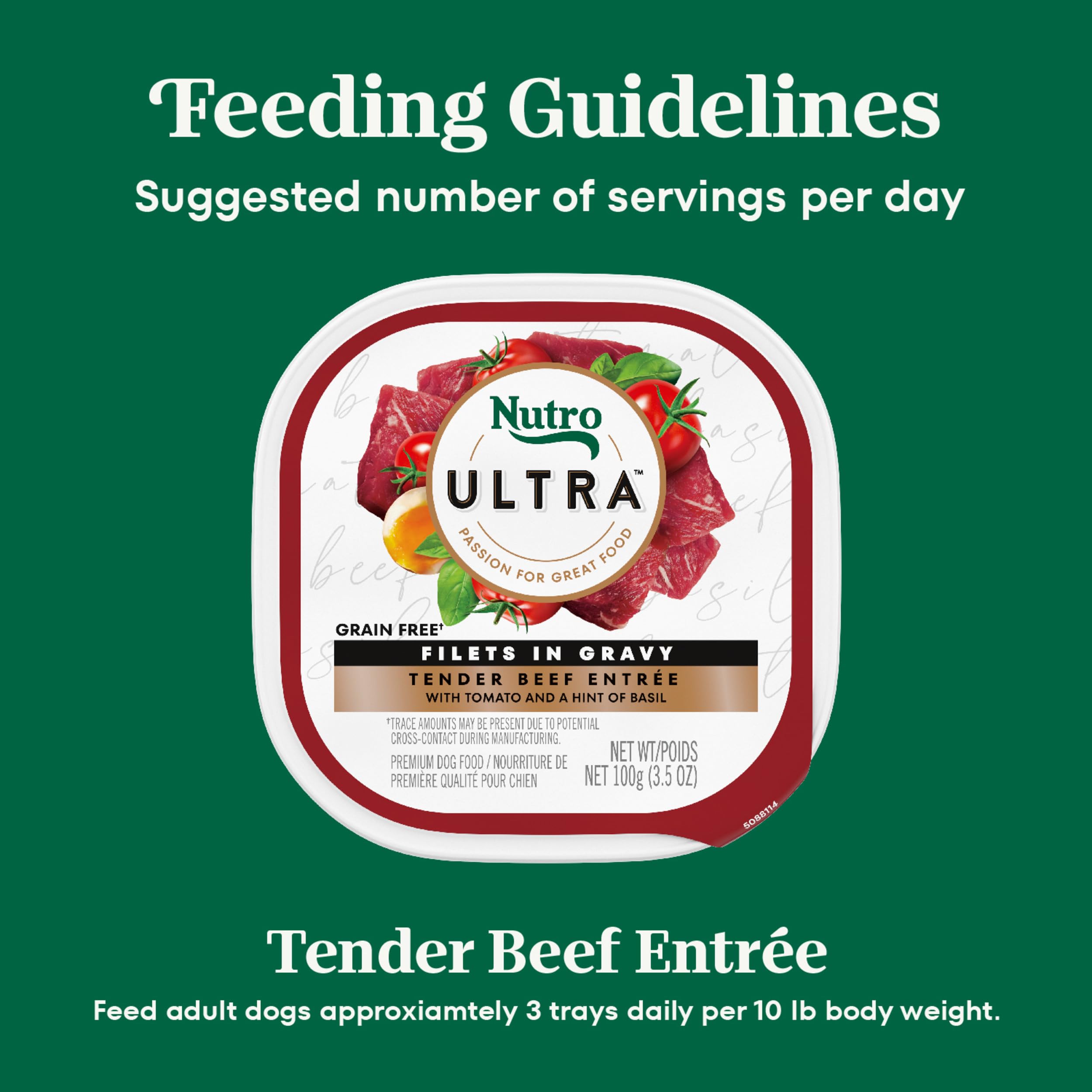 Nutro Ultra Wet Dog Food Grain Free Filets in Gravy Beef Entree, 3.5 oz. Trays (24 Count, Pack of 1)