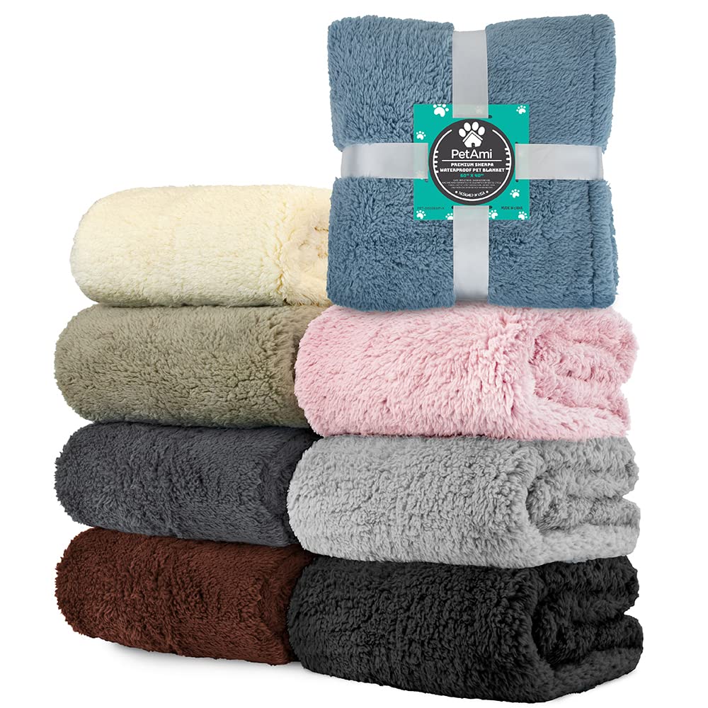 Petami Fluffy Waterproof Dog Blanket For Small Medium Dogs, Soft Warm Pet Sherpa Throw Pee Proof Couch Cover, Reversible Cat Puppy Bed Blanket Sofa Protector, Plush Washable Pad (Black, 24X32)
