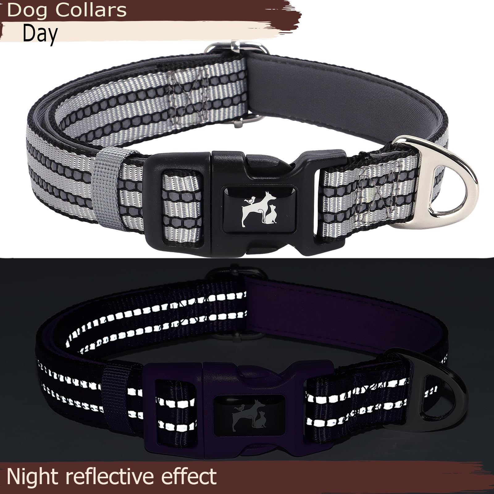 Maowuwujoz Reflective Dog Collar With Soft Neoprene Padded, Adjustable Breathable Nylon Pet Collar For Extra Large Dogs (Silver