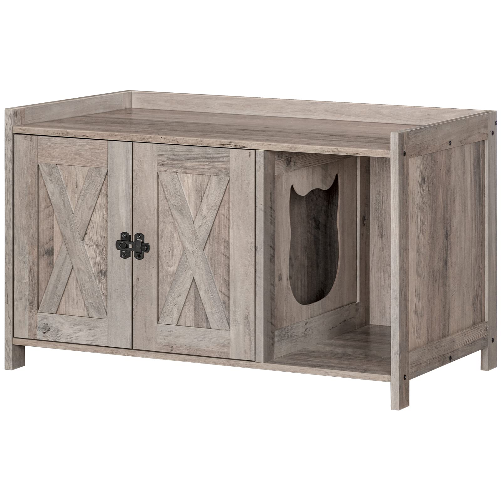 Mahancris Cat Litter Box Enclosure, Hidden Litter Box Furniture With Divider, Indoor Cat House, Wooden Washroom Storage Cabinet 