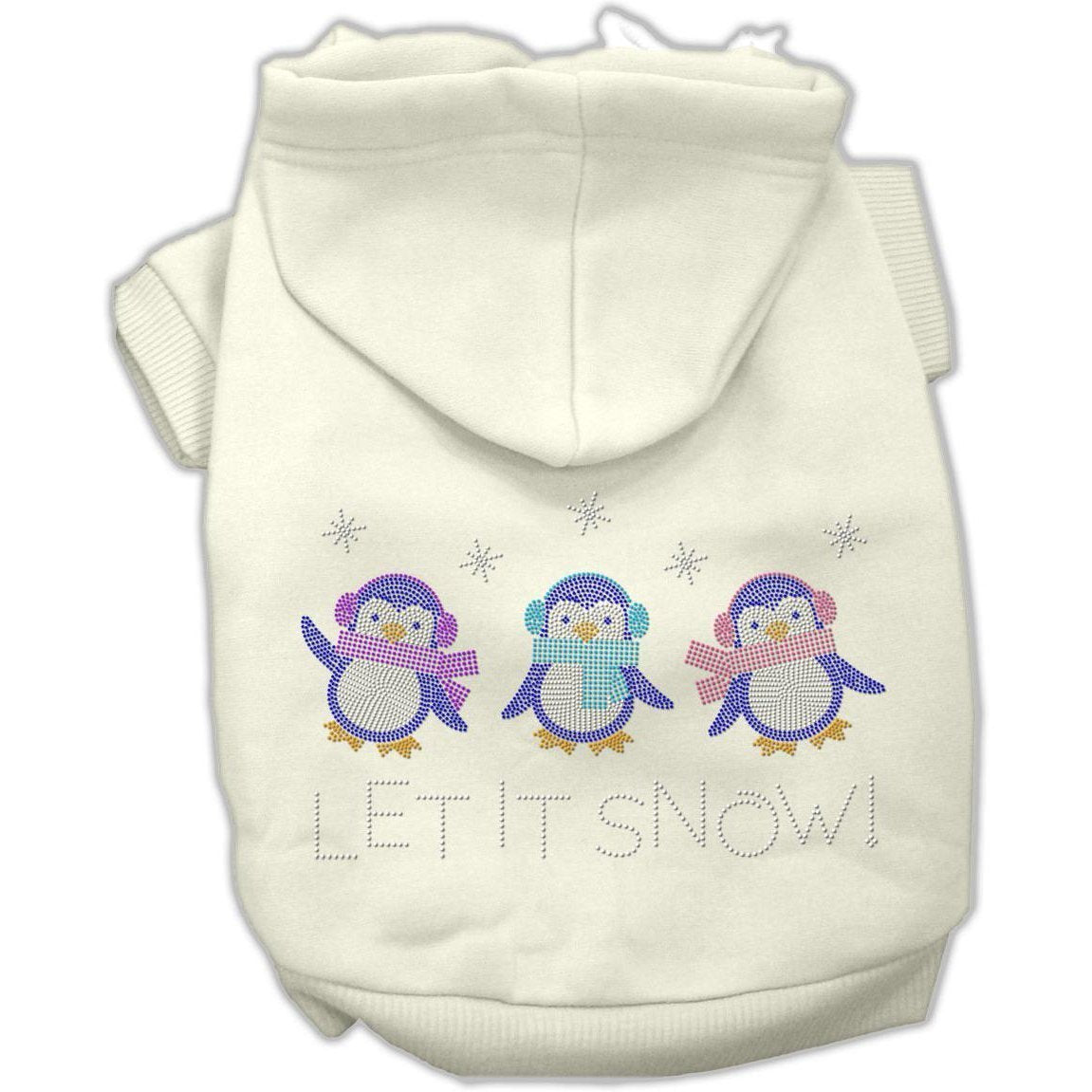 Mirage Pet Products 8-Inch Let it Snow Penguins Rhinestone Hoodie, X-Small, Cream