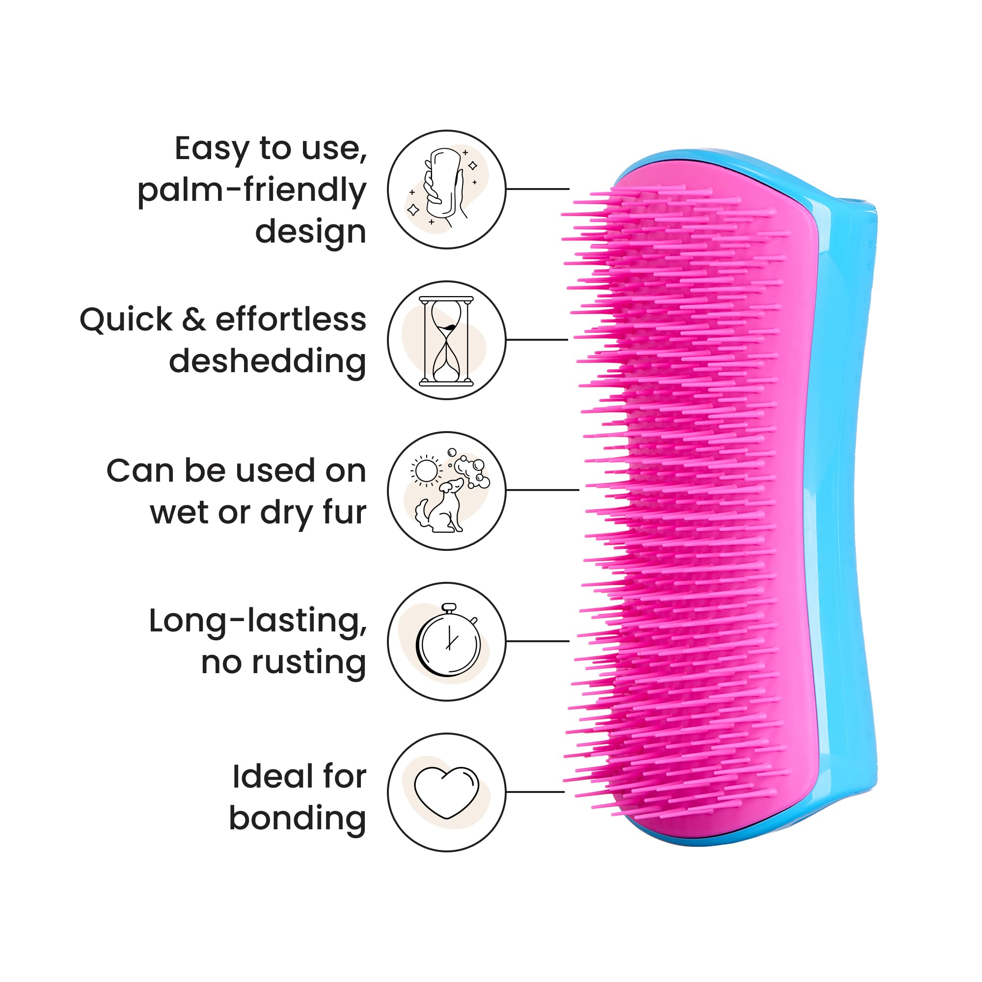 Pet Teezer De-Shedding Dog Brush By Tangle Teezer, Dog Grooming Tool For Long Haired Breeds And Wet Or Dry Fur, Large, Blue & Pi