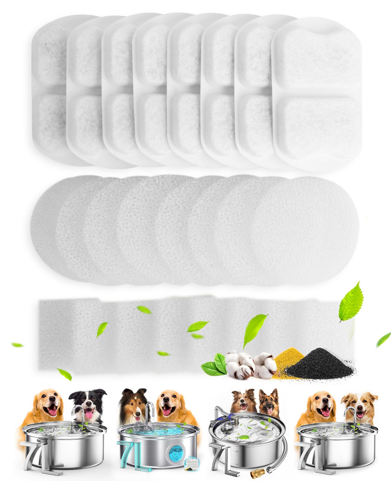 Oneisall Dog Water Fountain For Large Dogs,7L/230Oz/1.8G Stainless Steel Dog Fountain Super Quiet With Triple Filtration,Great For Large Dogs Cats And Multi-Pet Home (8Set Filters For 7L Dog Fountain)