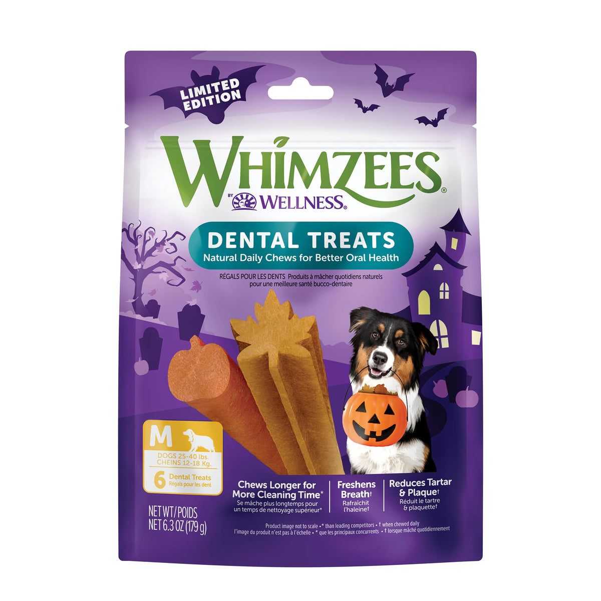 Whimzees By Wellness Halloween Natural Dental Chews For Dogs, Long Lasting Treats, Grain-Free, Freshens Breath, Medium Breed, 6 Count