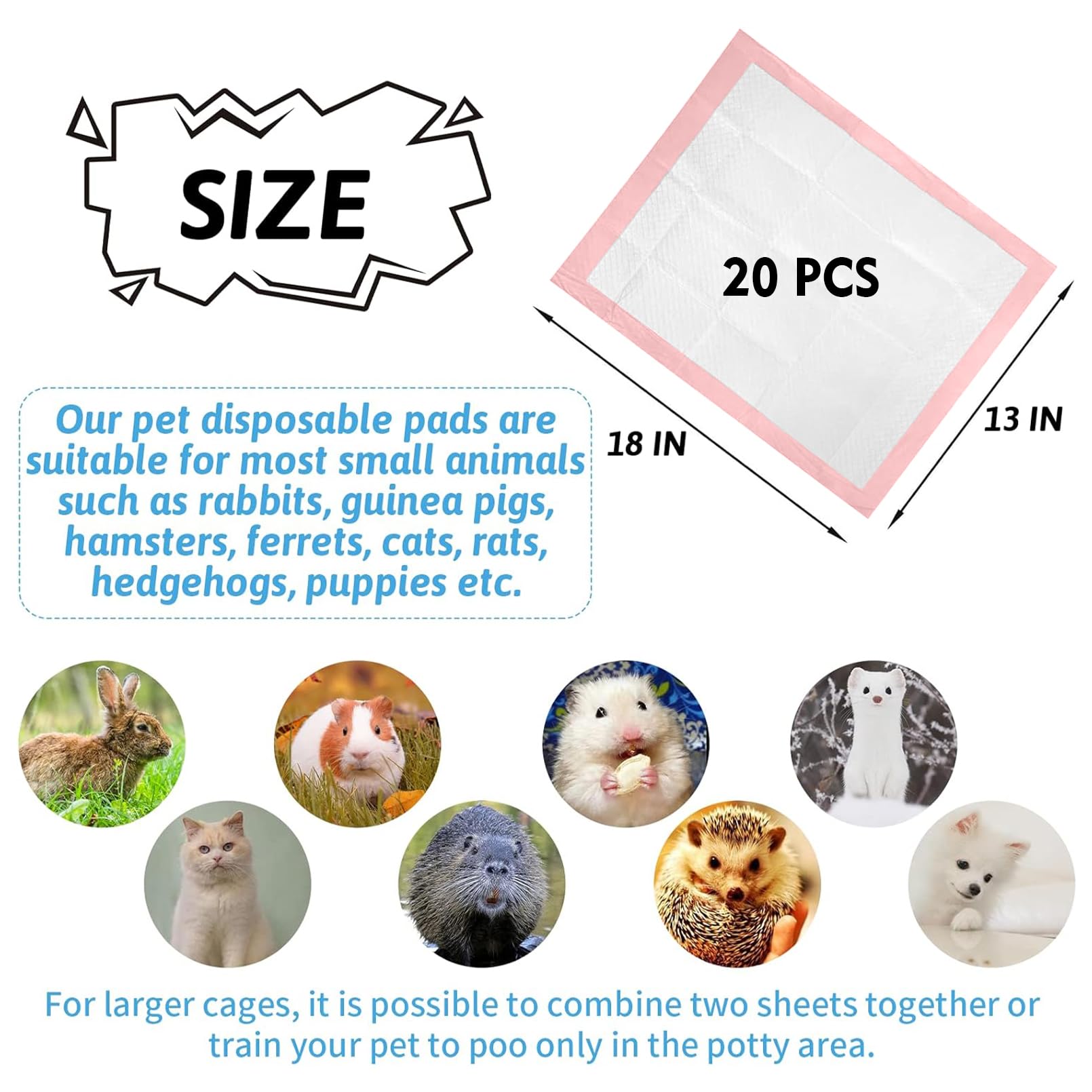 Tfwadmx Rabbit Pee Pads 20 Pcs 18''   13'' Disposable Cage Liners Leak-Proof Super Absorbent Potty Training Pad For Puppy Guinea