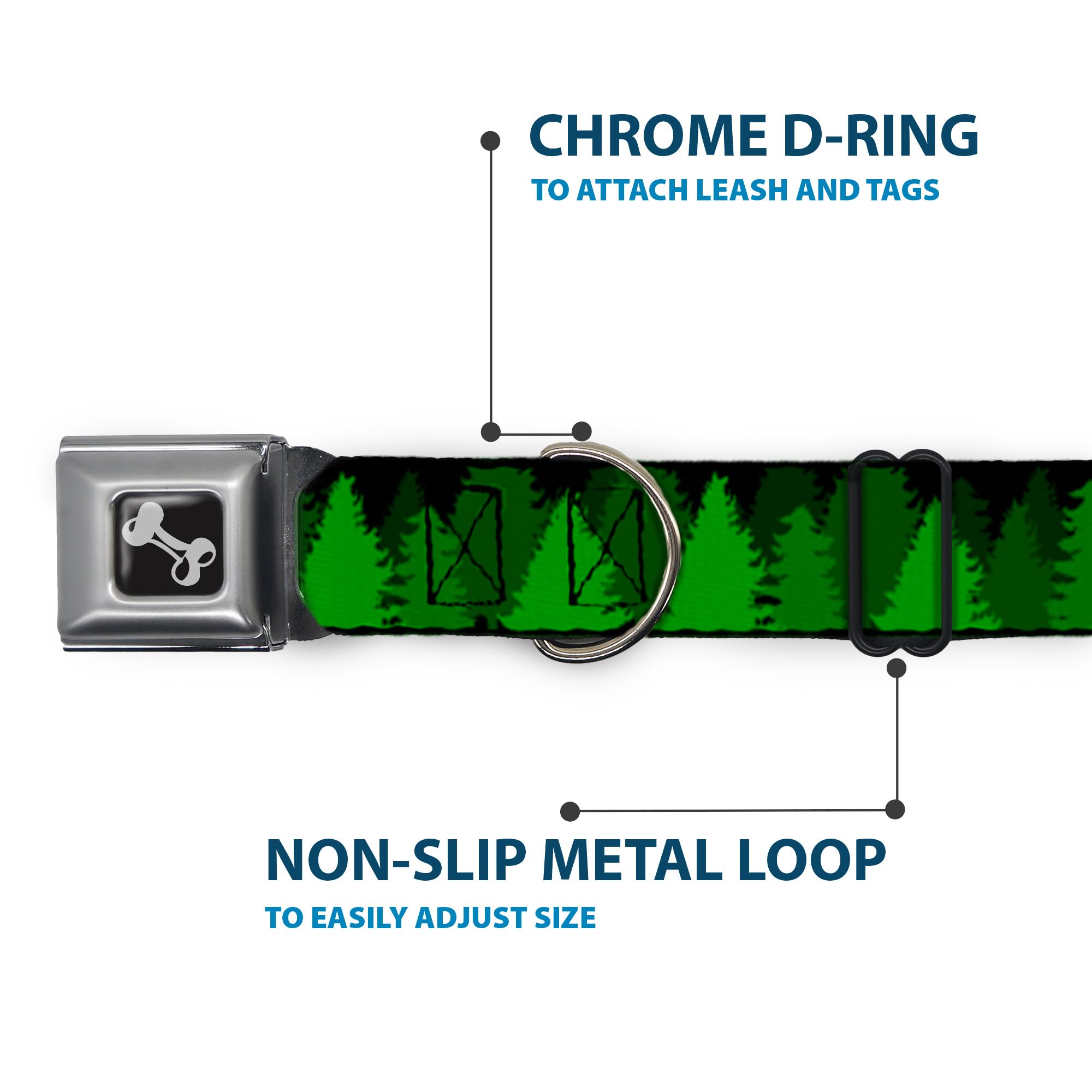 Buckle-Down Dog Collar Seatbelt Buckle Pine Tree Silhouettes Black Greens, Multicolor, 1 Wide - Fits 9-15 Neck - Small (Dc-W