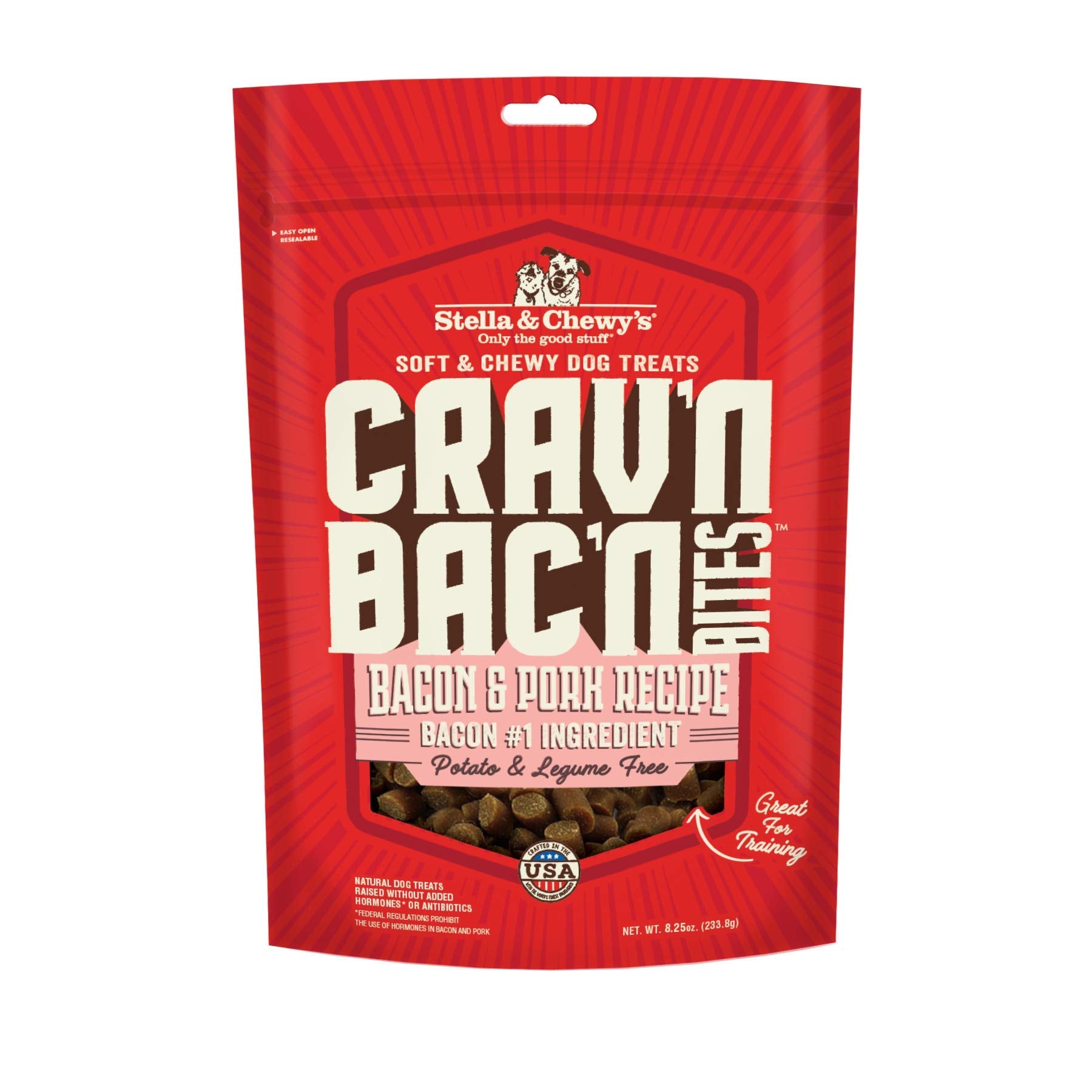 Stella & Chewys Training Dog Treats - Cravn Bacn Soft Bacon & Pork Bites - Premium USA Made - Low Calorie Rewards - 8.25oz