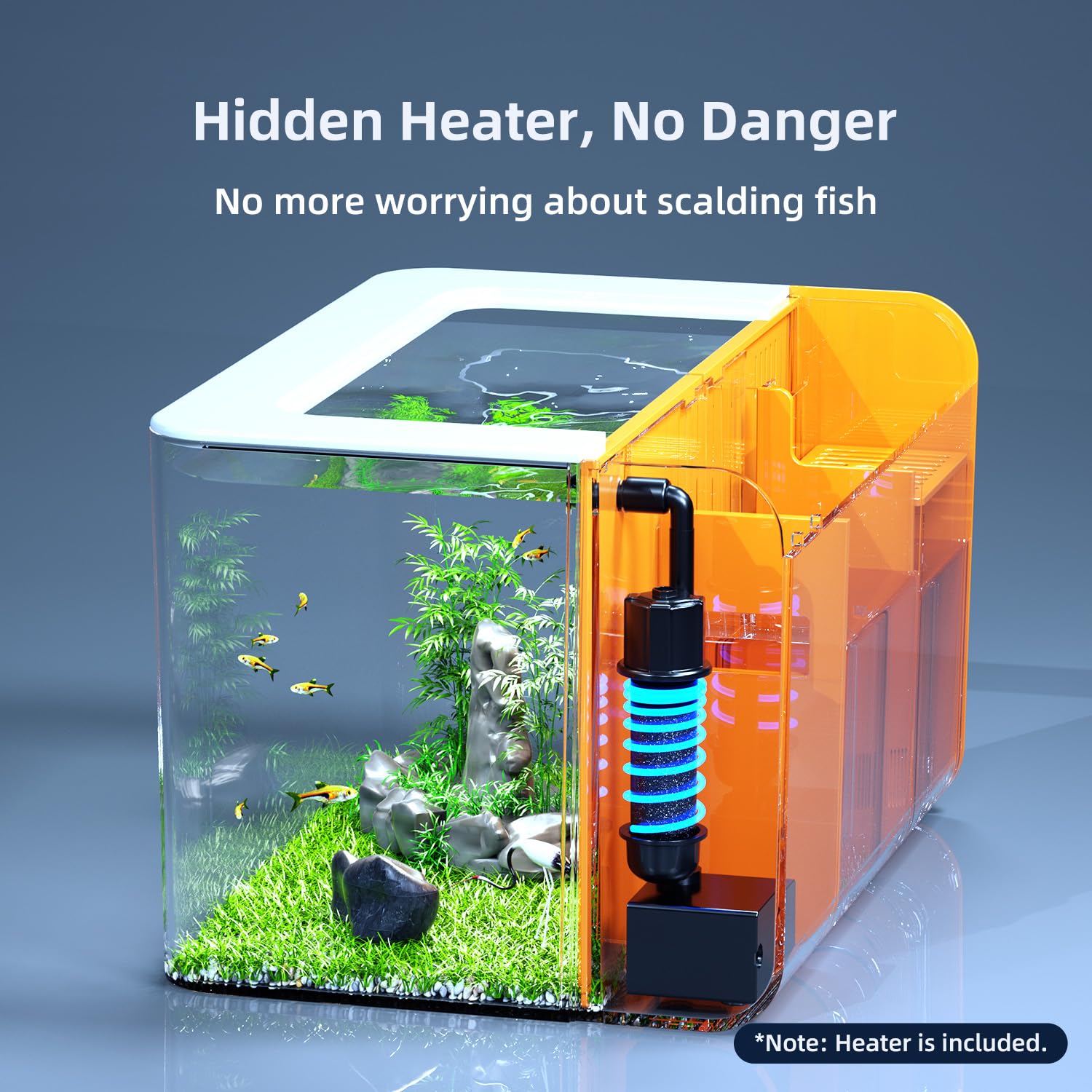 2.5 Gallon Fish Tank Small Aquarium Starter Kit with Heater, Hidden Filtration, 3 Color Light, Self Cleaning Nano Tank for Betta