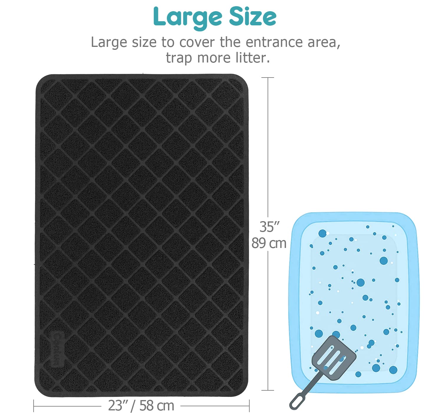 Conlun Cat Litter Mat Litter Trapping Mat, 35' X 23' Premium Durable Pvc Grid Mesh With Scatter Control, Non-Slip, Less Waste Cat Litter Box Mat, Soft On Kitty’S Paws, Urine Waterproof