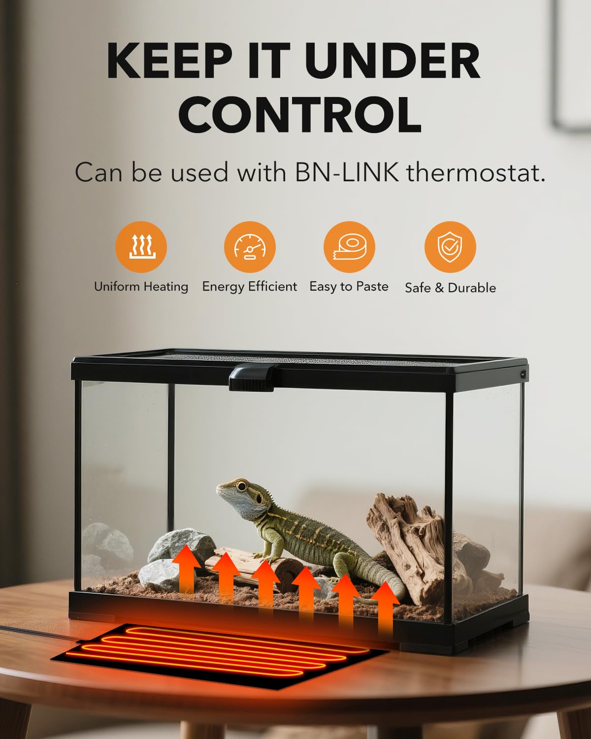 Bn-Link Reptile Heat Pad 8''X12'' 16W For 30-40Gal Under Tank Terrarium Heating Mat Waterproof For Turtle, Lizard, Frogs, Snake,