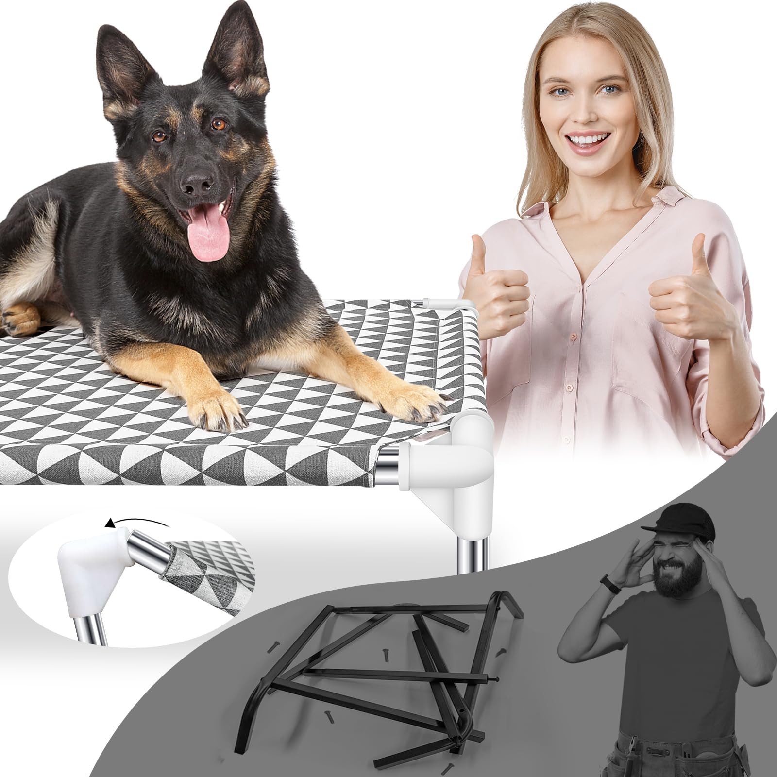 Elevated Outdoor Dog Bed, Large Size, Cotton Material, Non-Slip Feet, Fits Up To 100Lbs