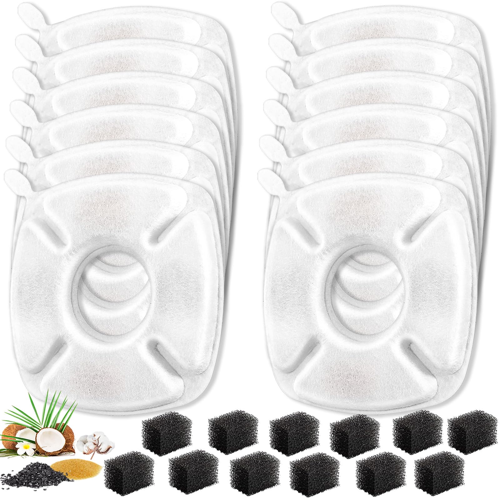 24 Pcs Cat Water Fountain Replacement Filters, 12 Pack Filters 12 Pack Pre- Sponges Fit For 67Oz, 95Oz, 135Oz Automatic Pet Foun