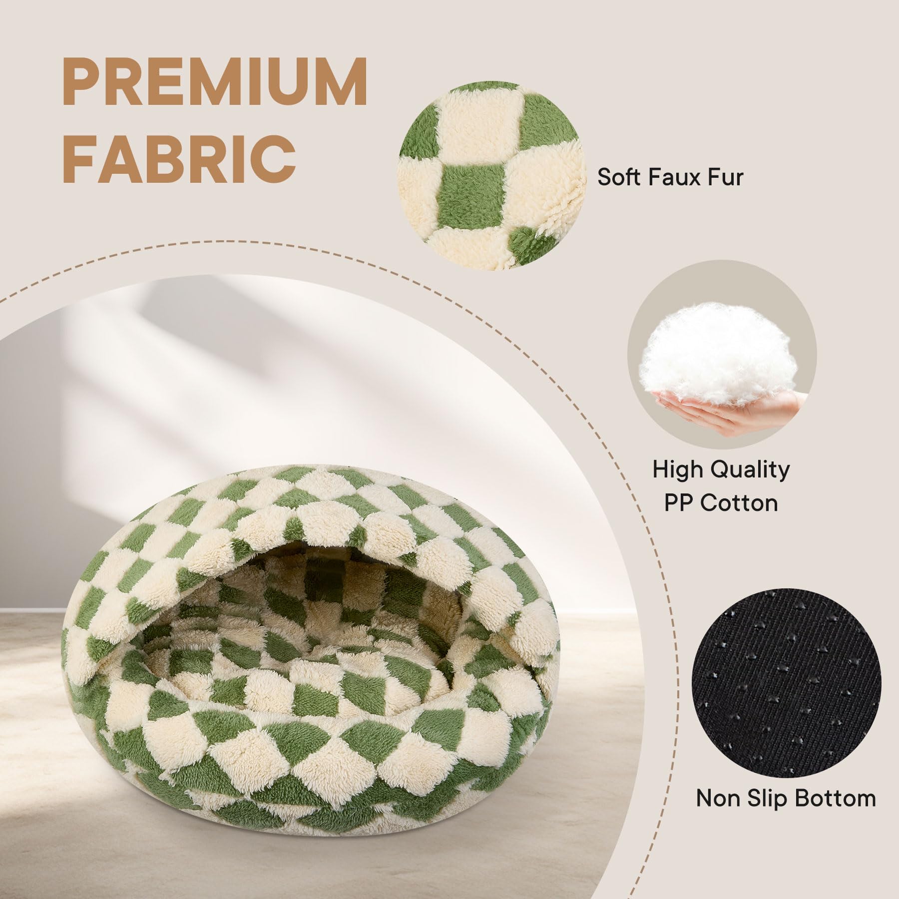 Calming Dog Beds & Cat Cave Bed With Hooded Cover, Dog Beds For Small Dogs, Faux Fur Cuddler Round Comfortable Self Warming Pet