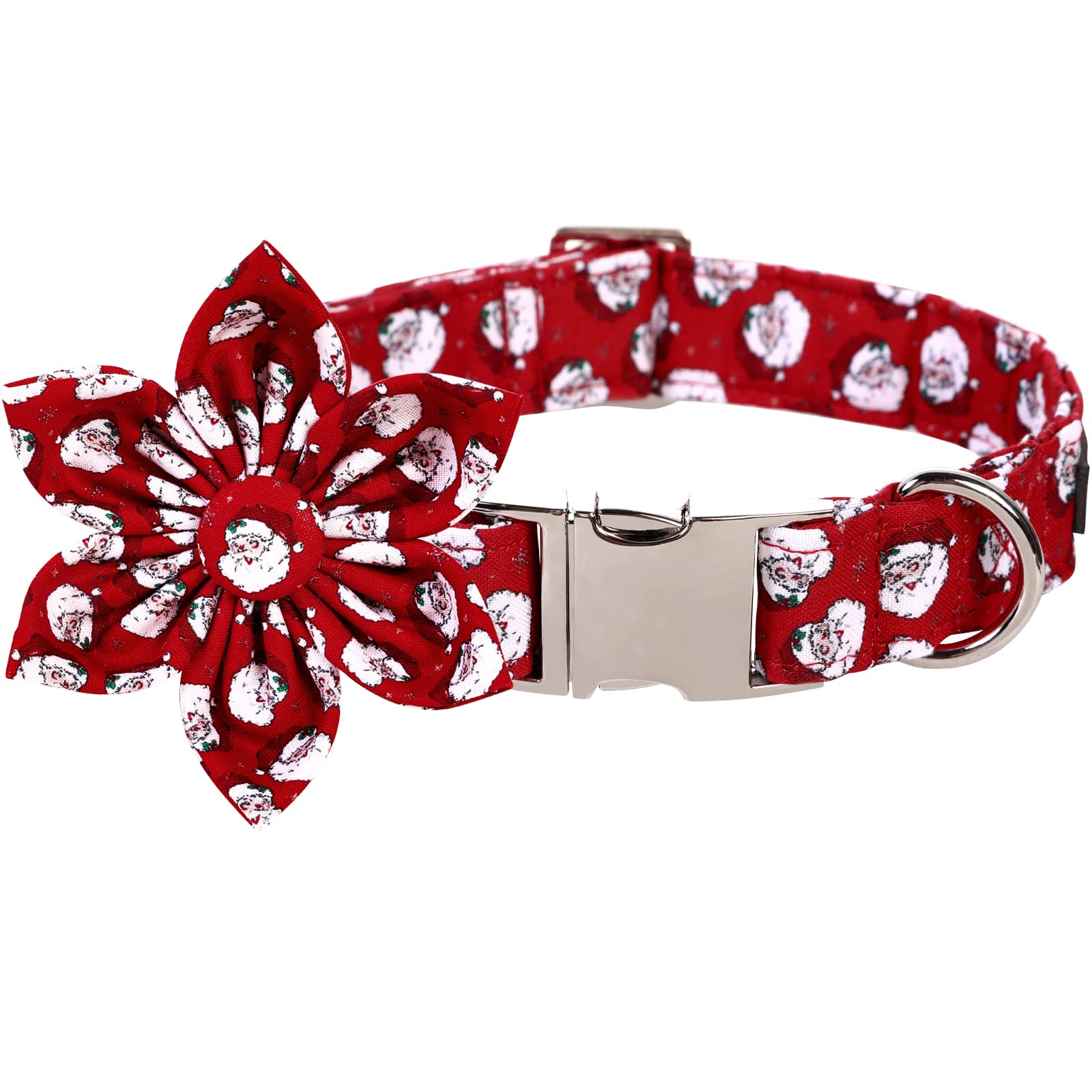 Lionet Paws Christmas Dog Collar With Flower, Dog Flower Collar With Metal Buckle For Dogs, Adjustable Comfortable Dog Collar Gi