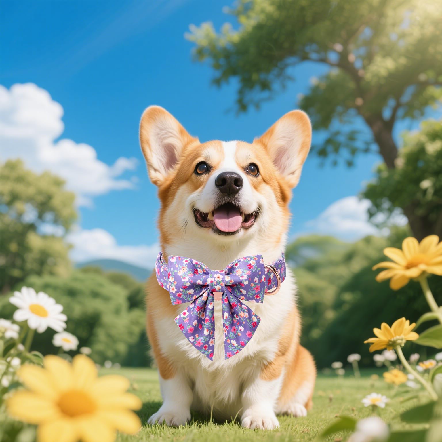Unique Style Paws Cartoon Dog Collar With Bowtie Spring Summer Collar With Mutiflower For Small Medium Large Boys Girls Dogs