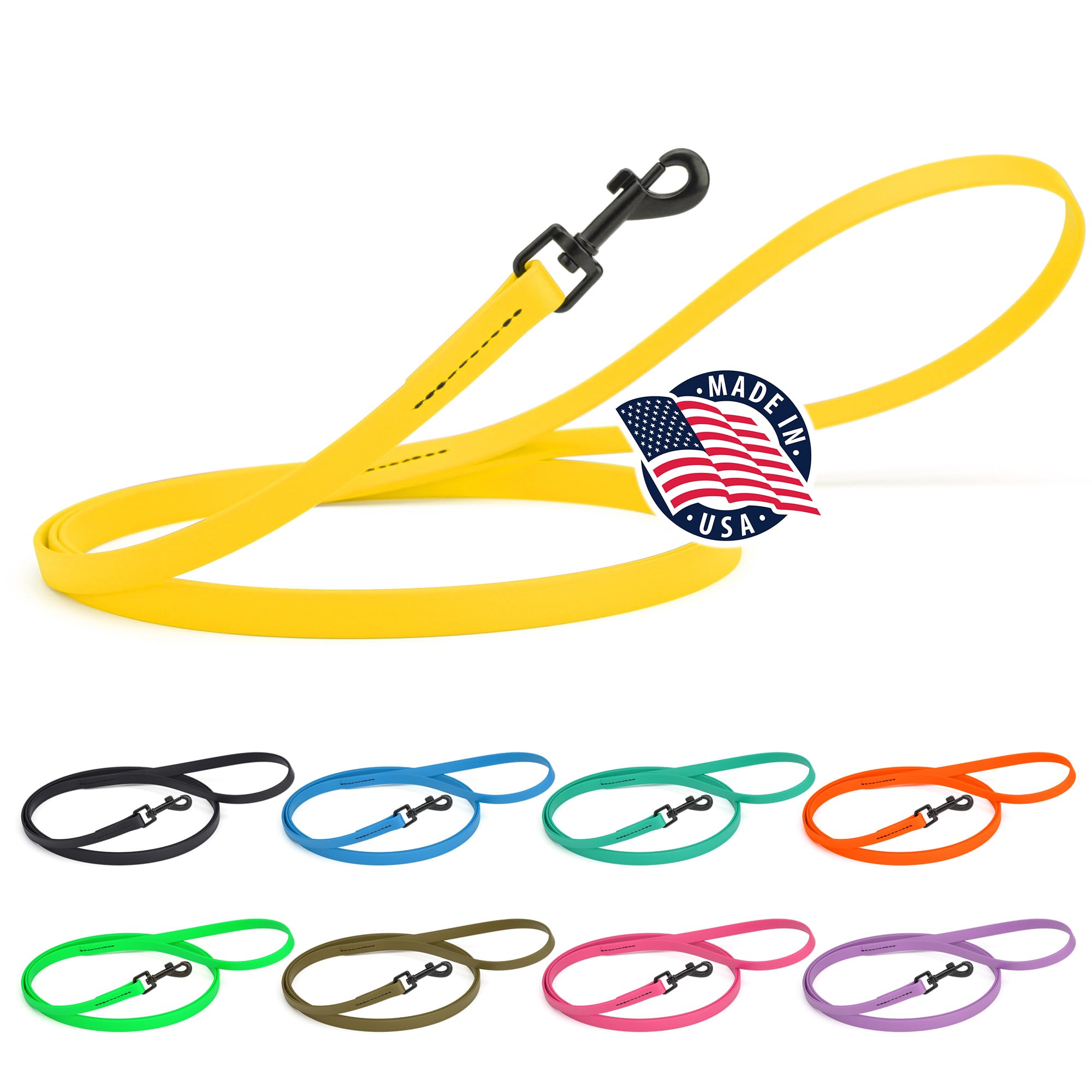 Dogline Biothane Waterproof 4ft Dog Leash Strong Coated Nylon Webbing with Black Hardware Odor-Proof Easy to Clean High Performa