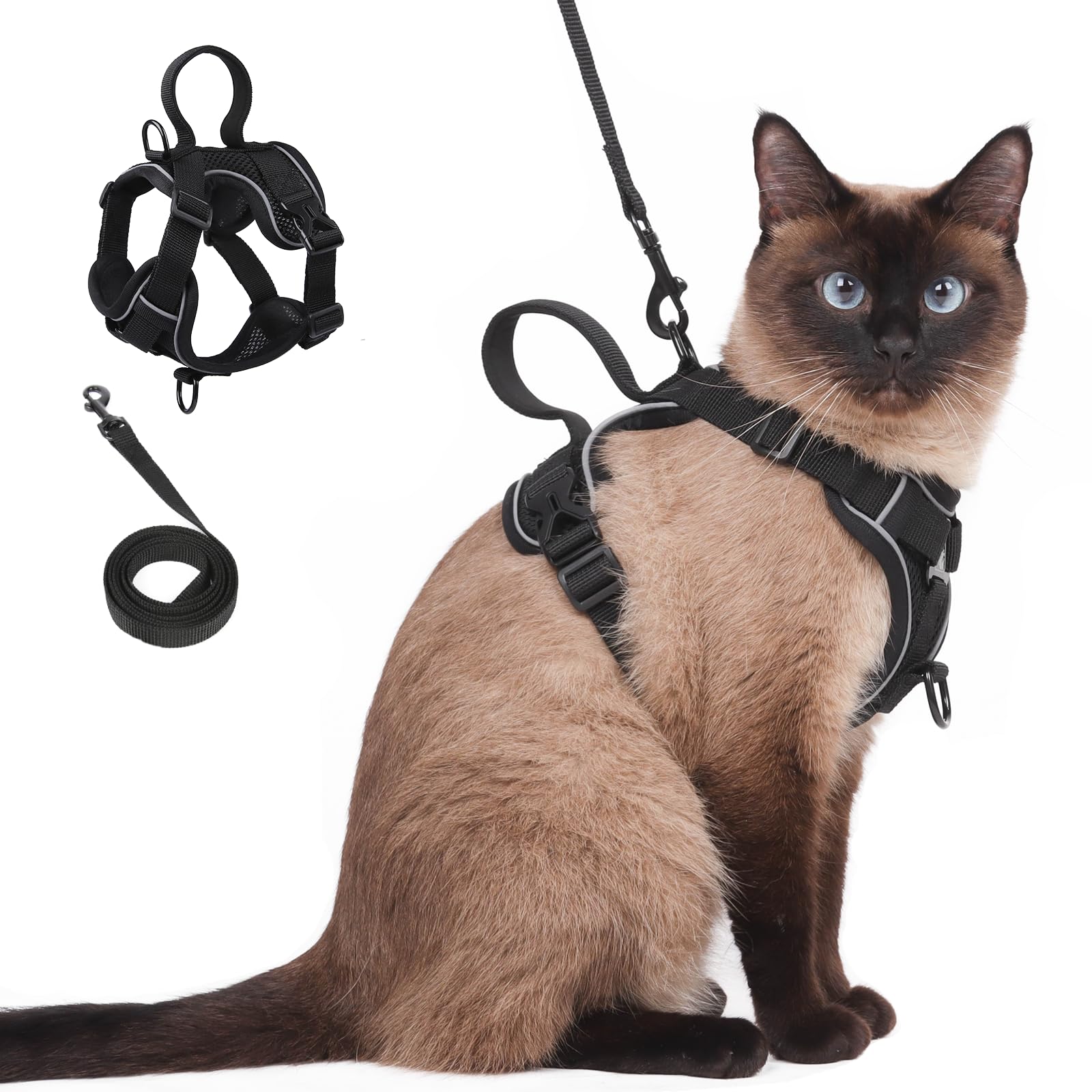 Cat Harness and Leash Set Escape Proof Adjustable Tactical Vest Breathable Kitten Harness with Handle for Walking Reflective Str