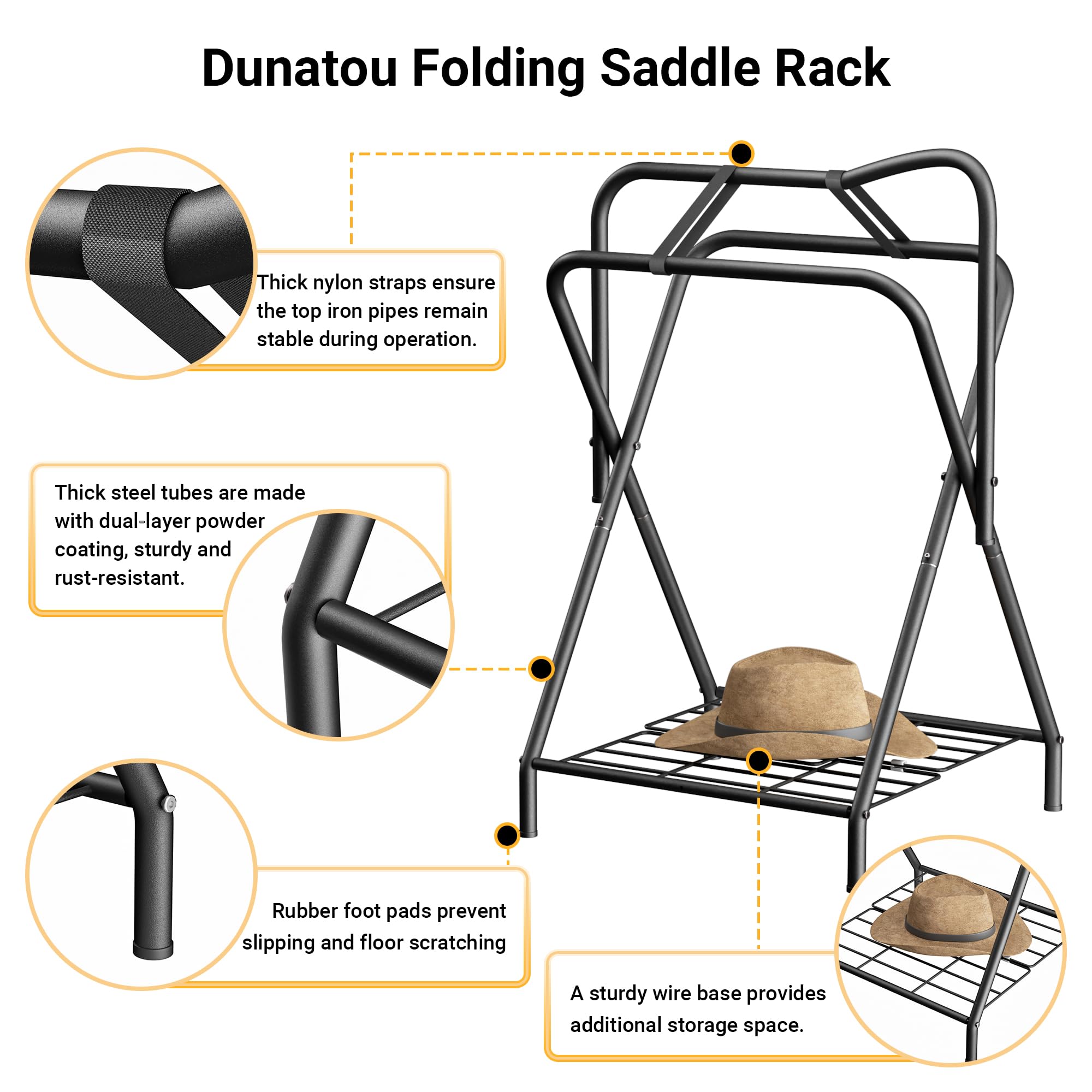 Dunatou Saddle Rack Freestanding Saddle Stand Foldable Horse Saddle Storage Rack Full Size Saddle Pad Rack Horse Blanket Holder