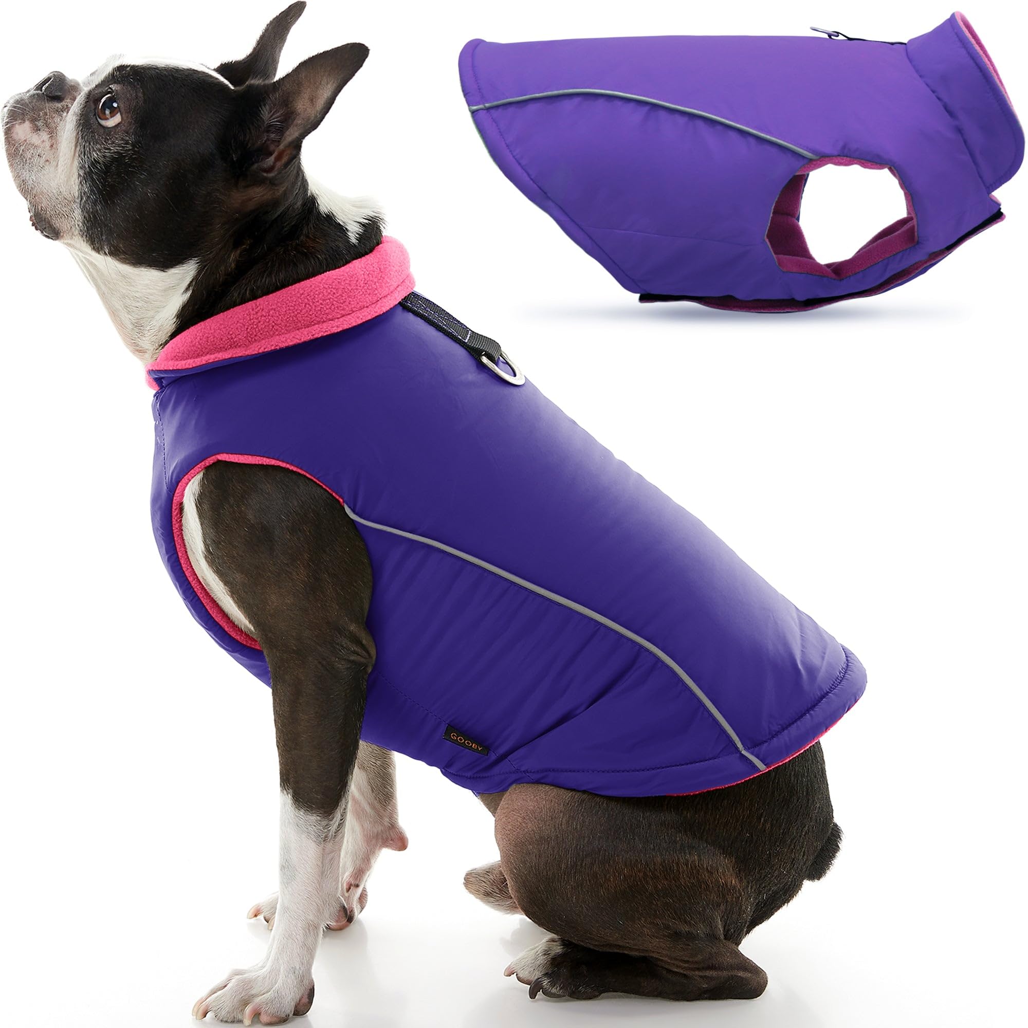 Gooby Sports Vest Dog Jacket - Purple, X-Large - Reflective Dog Vest With D Ring Leash - Warm Fleece Lined Small Dog Sweater, Ho