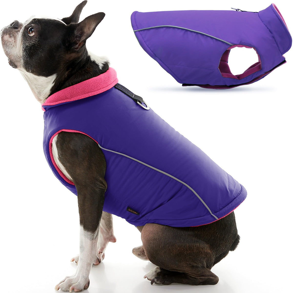 Gooby - Sports Vest, Fleece Lined Small Dog Cold Weather Jacket Coat Sweater With Reflective Lining, Purple, X-Small