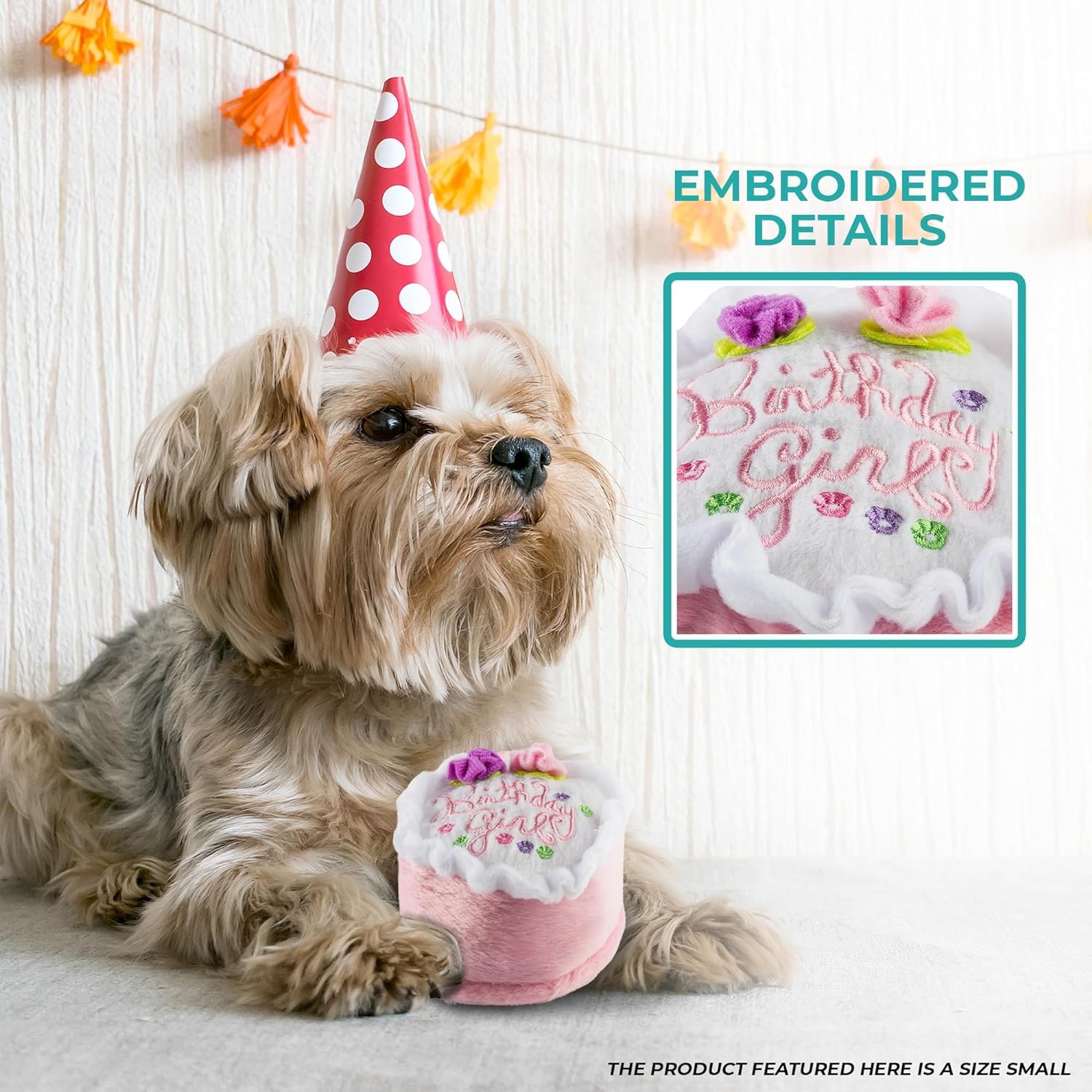 Haute Diggity Dog Birthday Girl Cake, Plush Designer Dog Toys with Interactive Squeaker, Stimulating Pet Enrichment, Machine-Was
